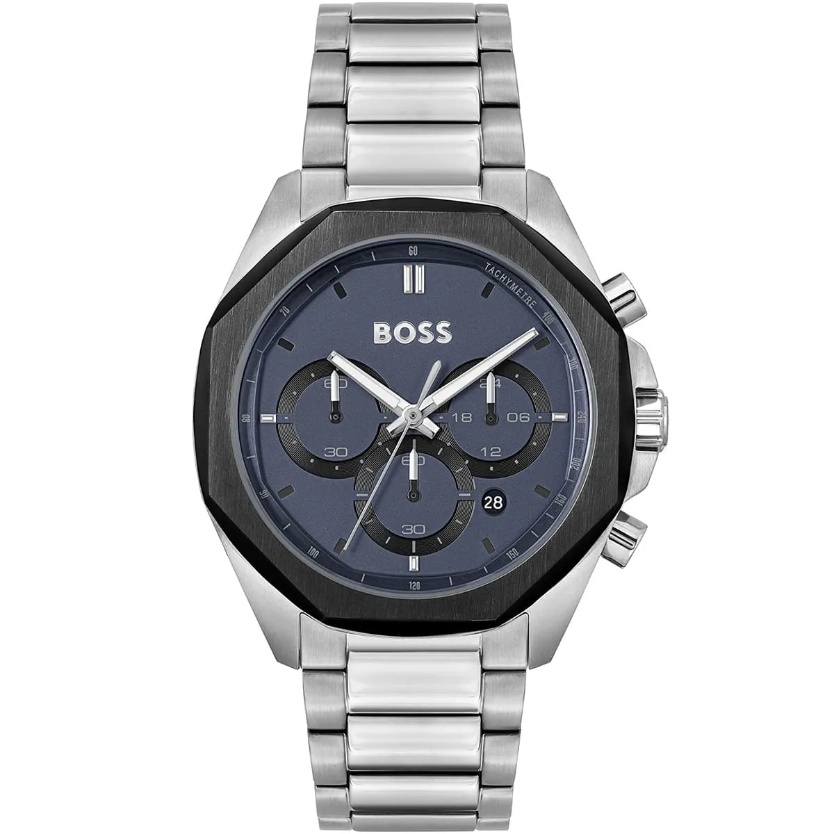 Hugo Boss Cloud chronograph men's watch with navy dial and stainless steel bracelet