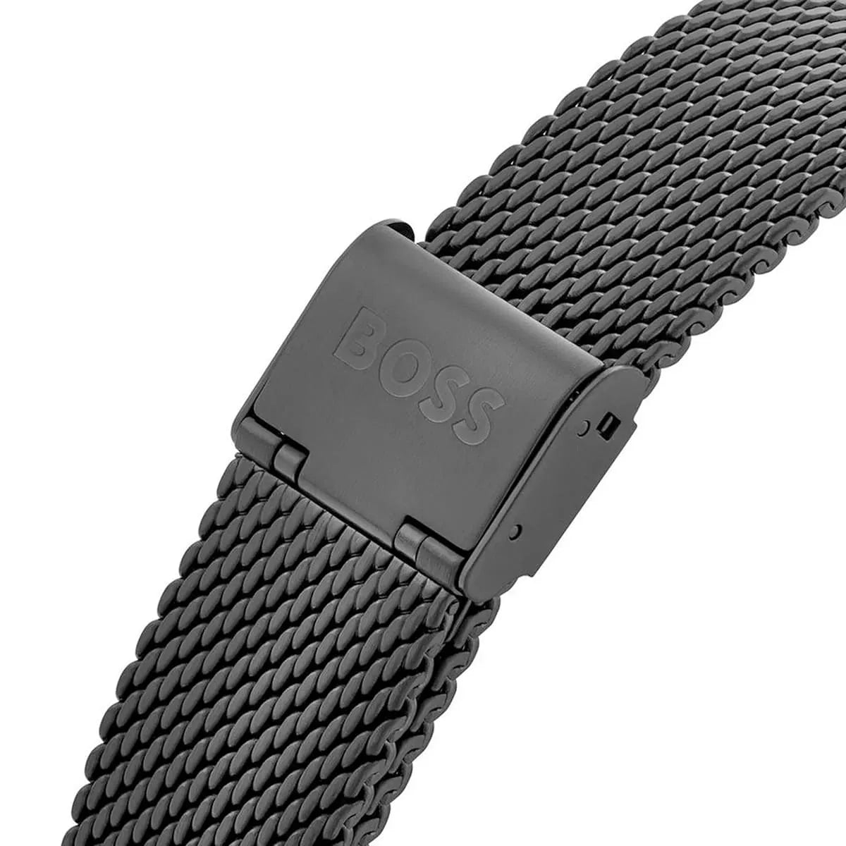 Hugo BOSS stainless steel mesh strap with engraved BOSS clasp detail