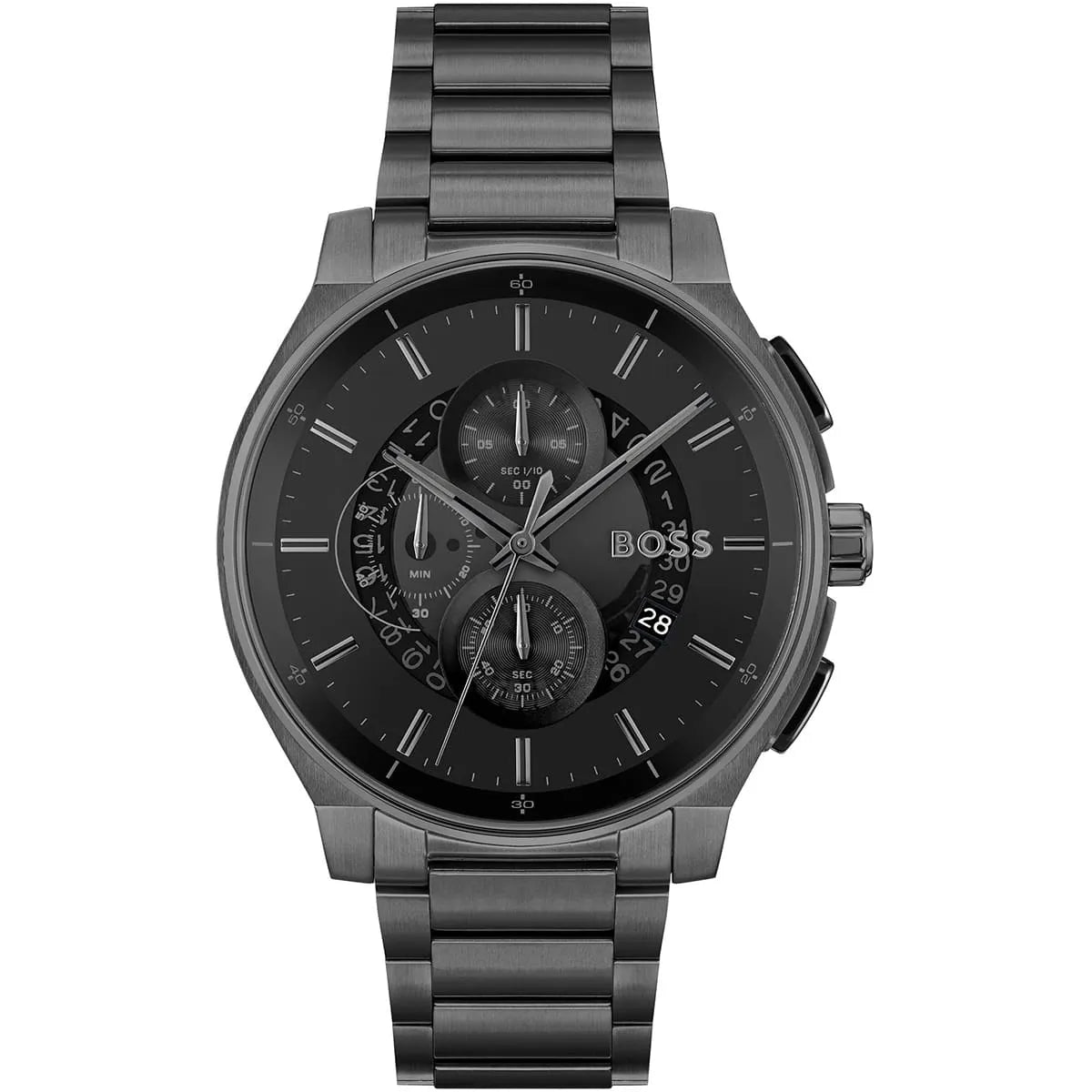 Hugo Boss Skymaster black dial chronograph watch with stainless steel bracelet