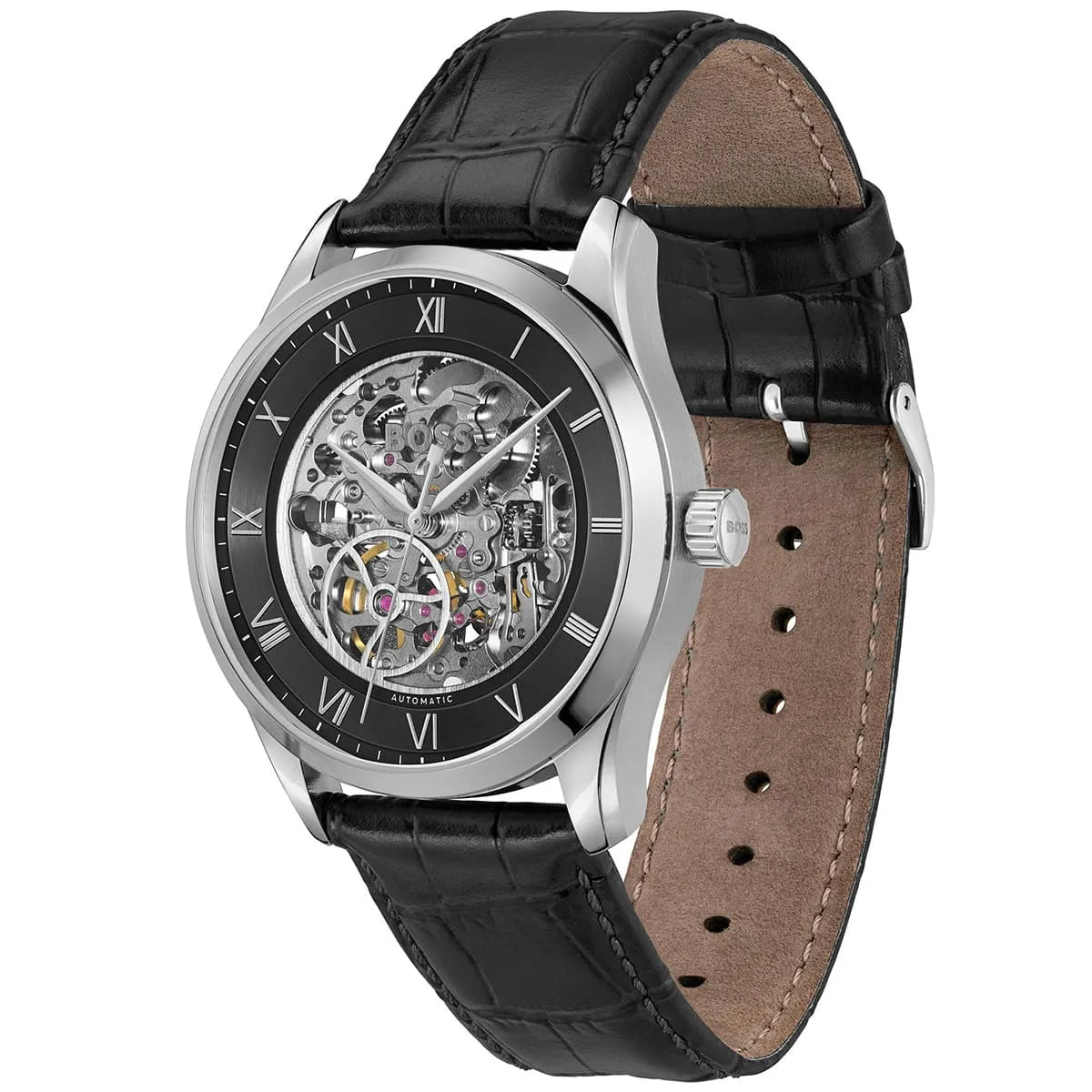 BOSS by Hugo Boss Black Calfskin Leather Mechanical-Automatic Men's Watch - 1514234 1514234 - Image 2