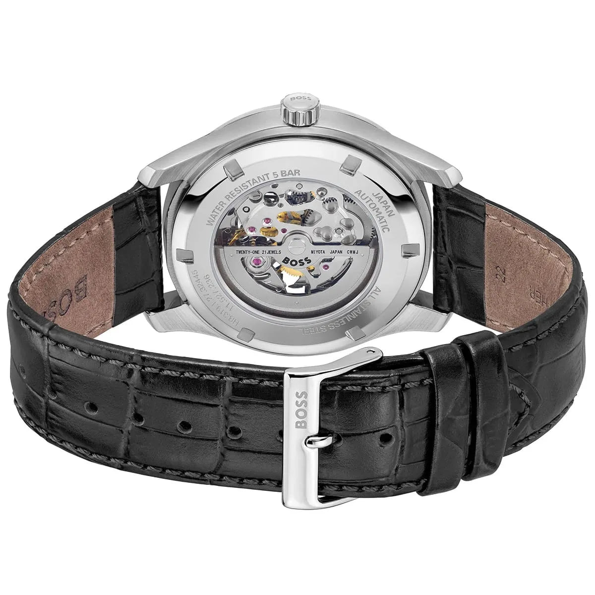 BOSS by Hugo Boss Black Calfskin Leather Mechanical-Automatic Men's Watch - 1514234 1514234 - Image 3