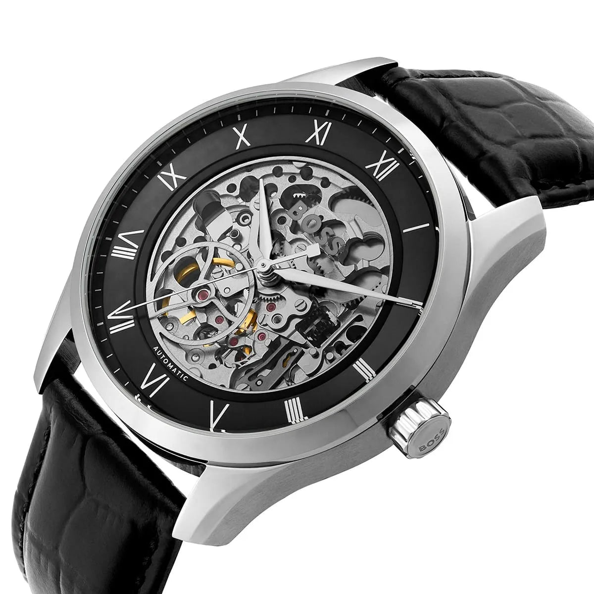 BOSS by Hugo Boss Black Calfskin Leather Mechanical-Automatic Men's Watch - 1514234 1514234 - Image 4