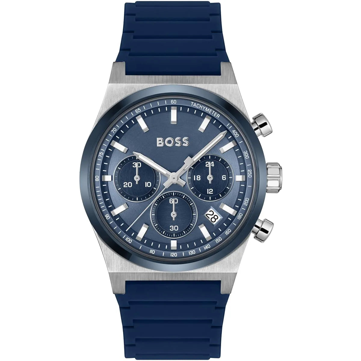 Hugo Boss Candor Chrono men's chronograph watch with blue dial and blue rubber strap