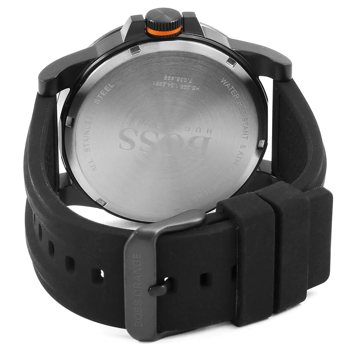 Hugo Boss Detroit watch case back showing stainless steel rear plate