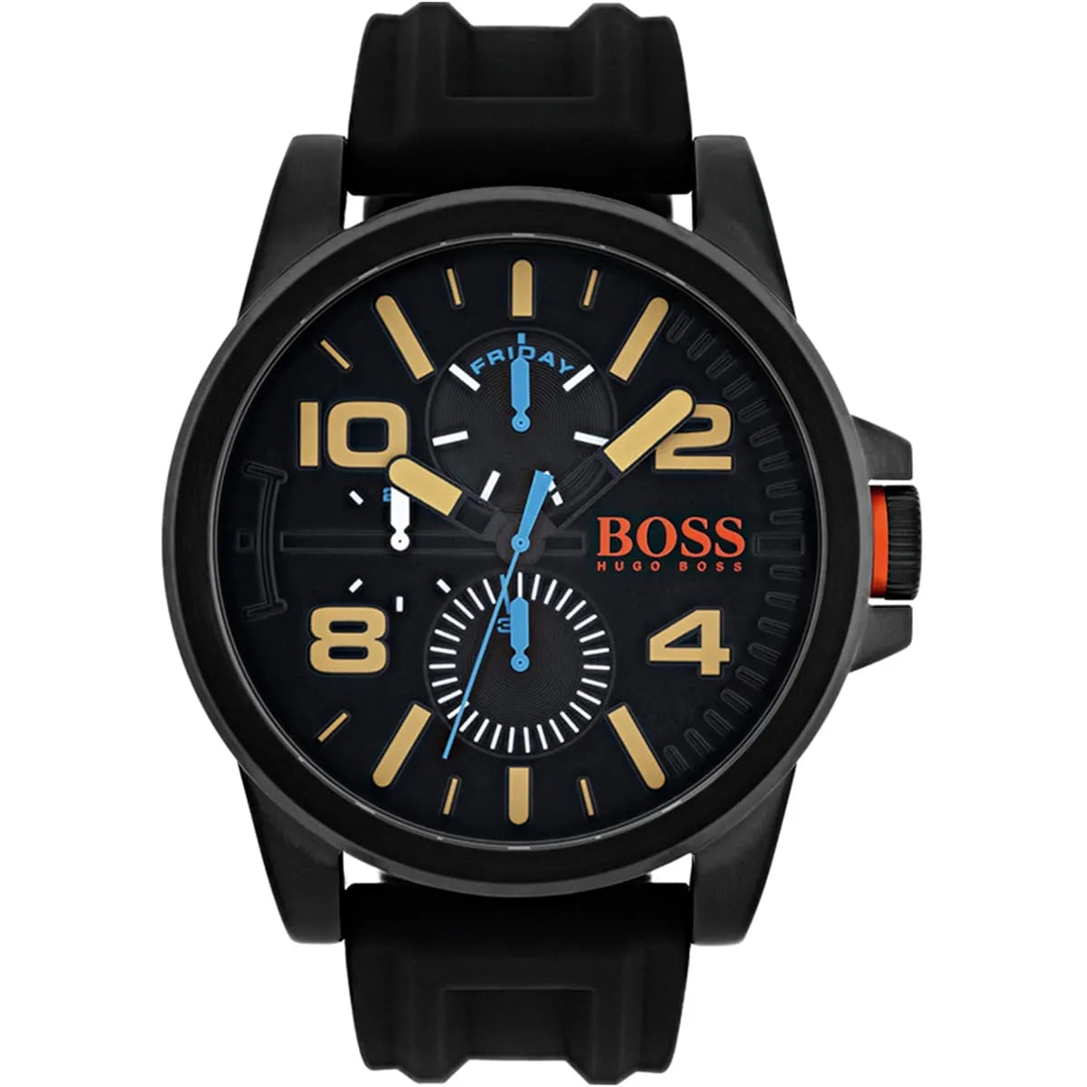 Hugo Boss Detroit black dial men's watch with gold numerals and blue hands