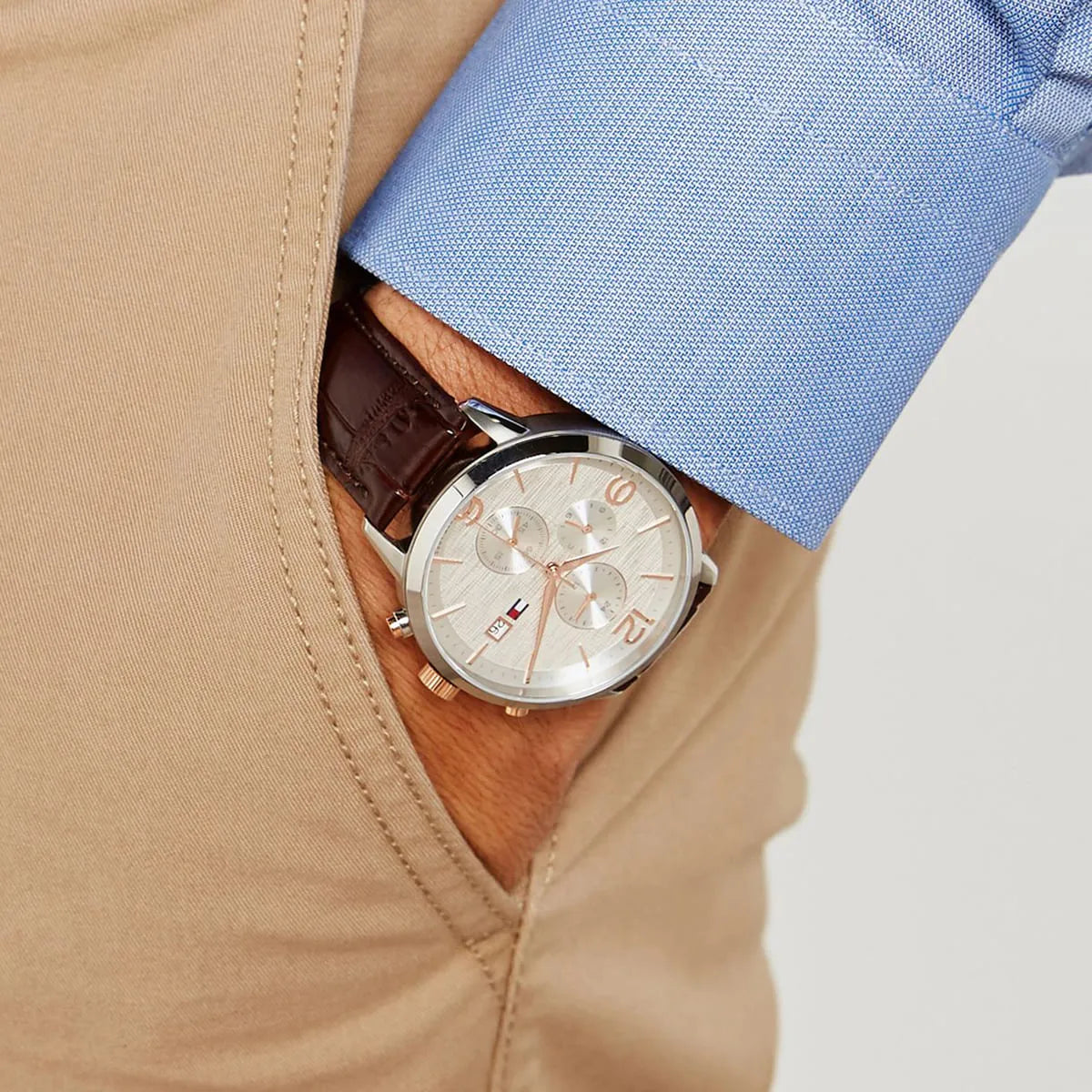Tommy Hilfiger Quartz Leather Strap White Dial 42mm Men's Watch - 1710360