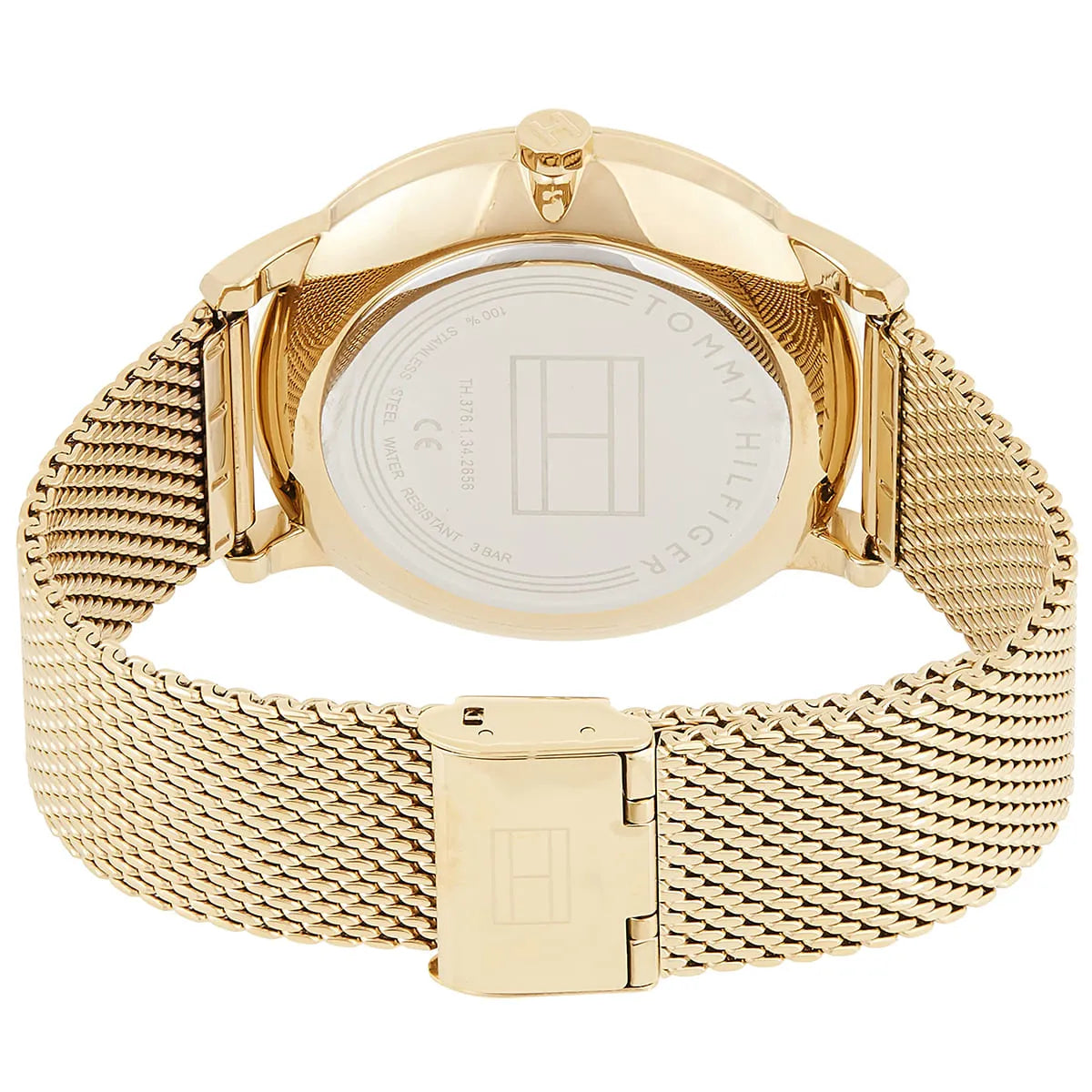 Tommy Hilfiger caseback showing stainless steel case with water resistance markings