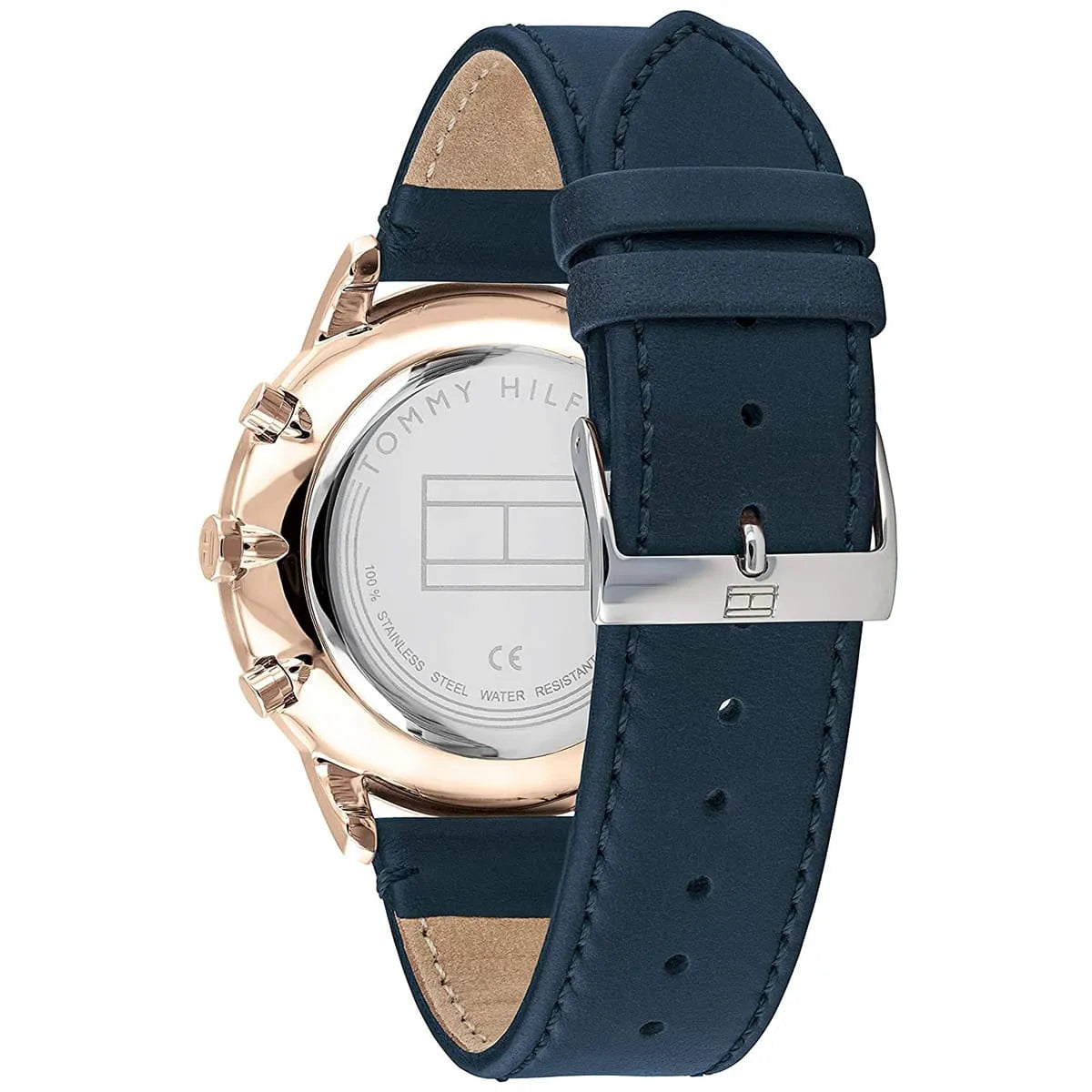 Tommy Hilfiger Hunter watch caseback showing transparent display with brand logo and specifications