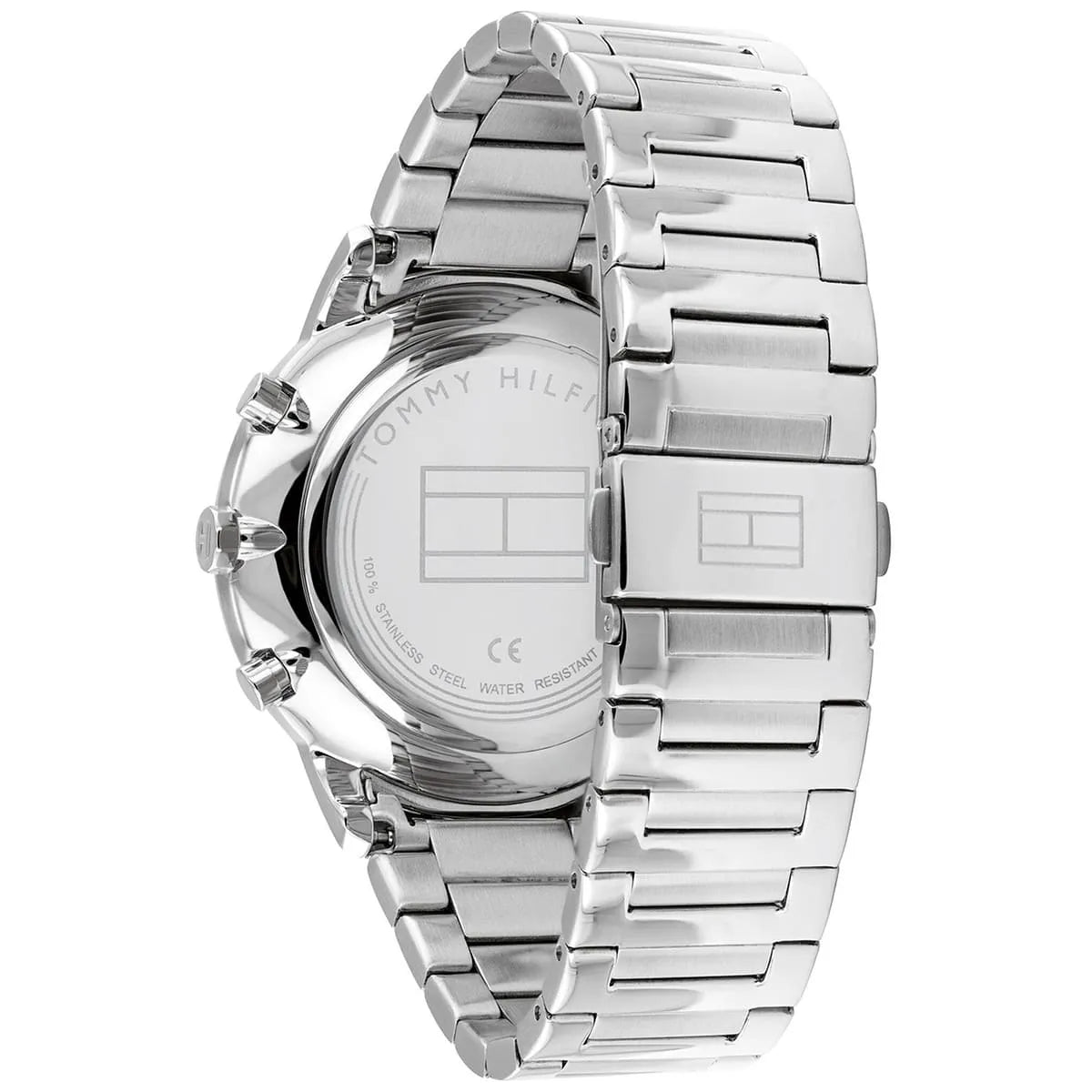 Tommy Hilfiger 1710407 watch caseback showing stainless steel bracelet and case reference