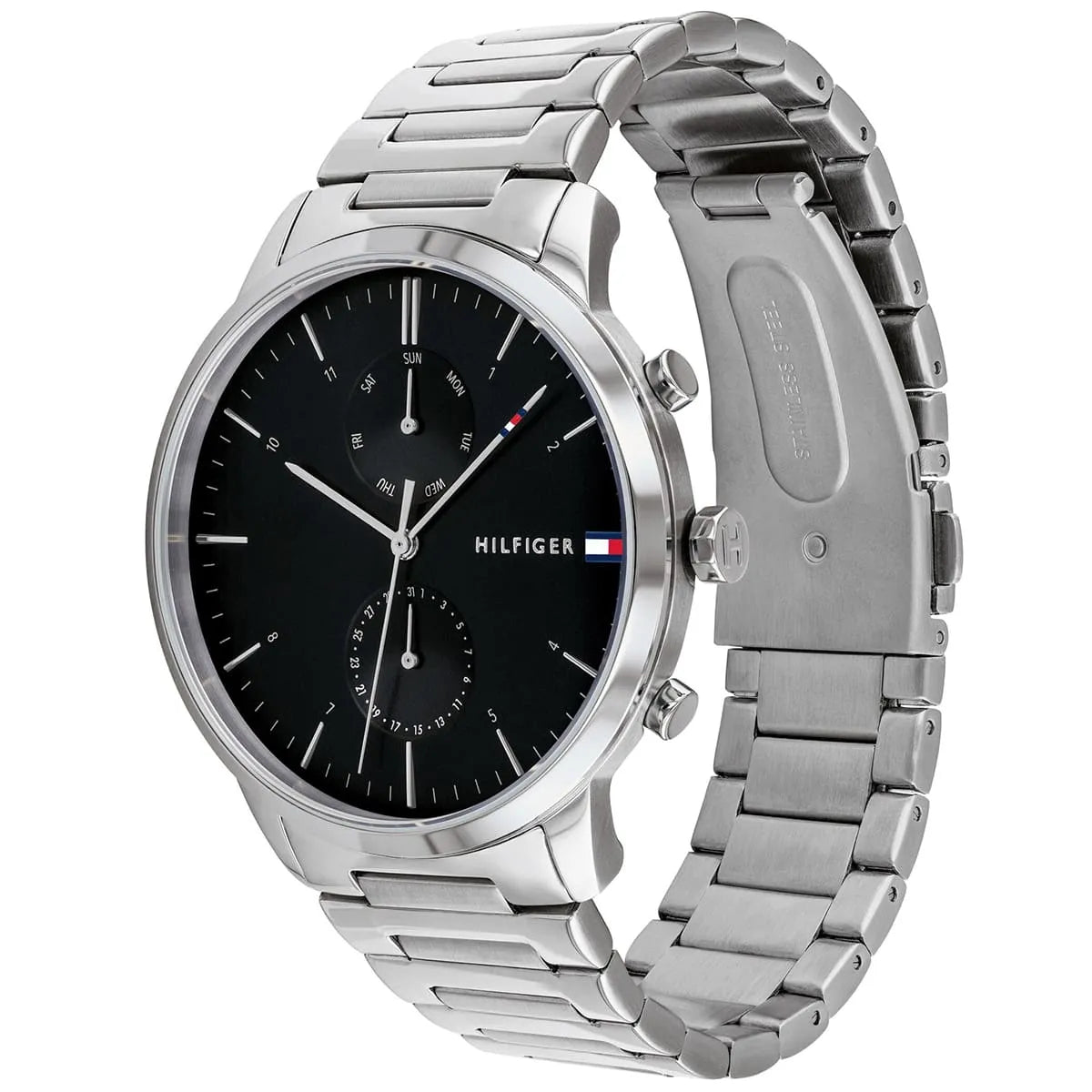Tommy Hilfiger 1710407 watch side view displaying stainless steel bracelet and case profile