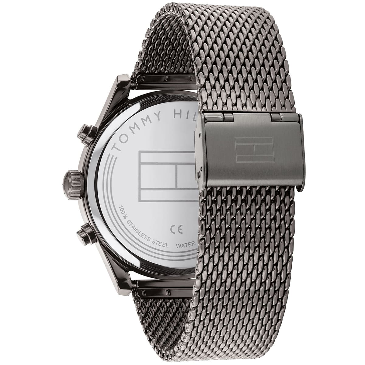 Tommy Hilfiger Sawyer caseback showing stainless steel construction and water resistance marking