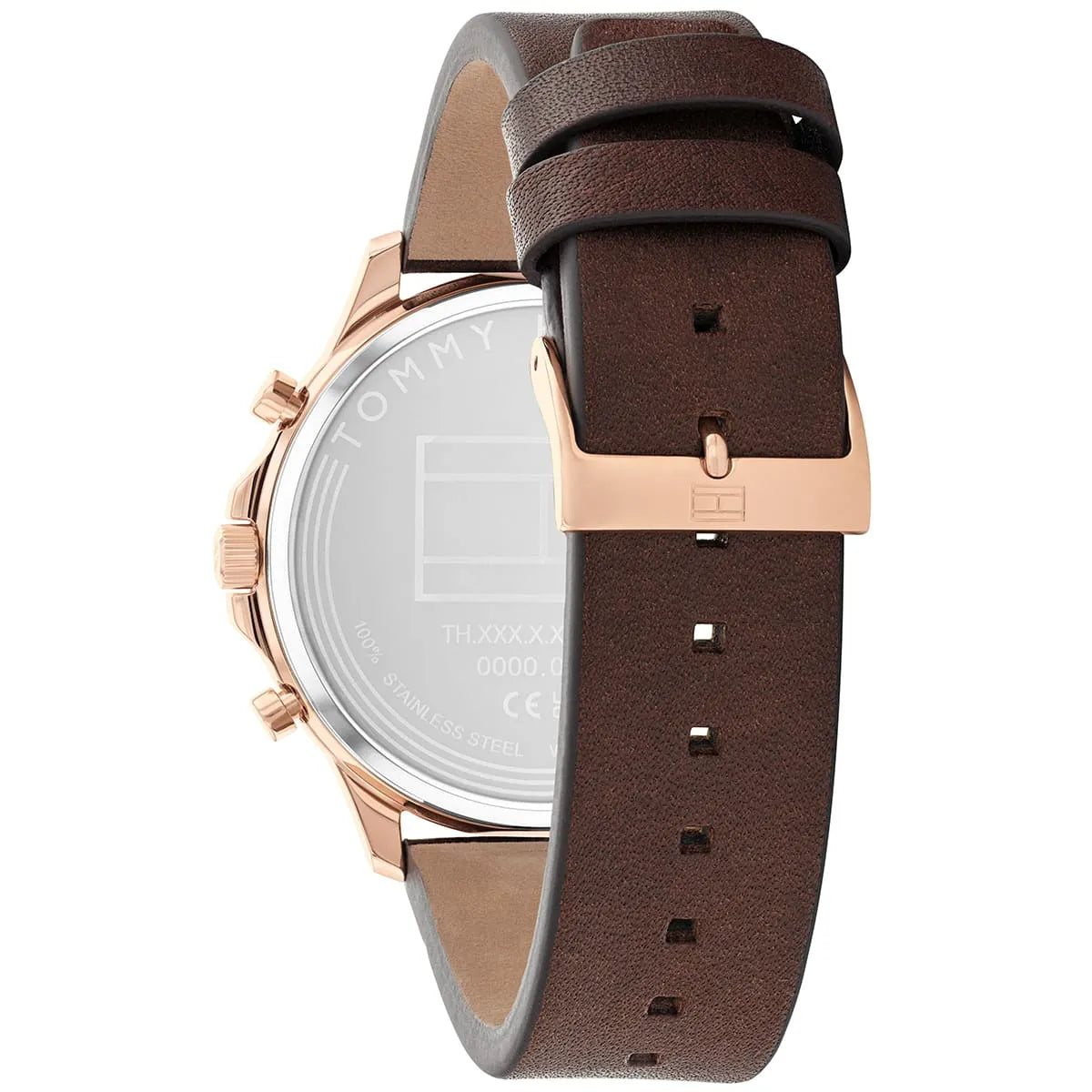 Close-up of brown genuine leather strap with tan suede interior and rectangular stitching details