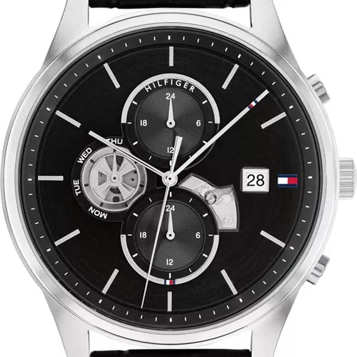 Tommy Hilfiger Black Multifunction Analog Black Leather Band Men's Watch - 1710502
