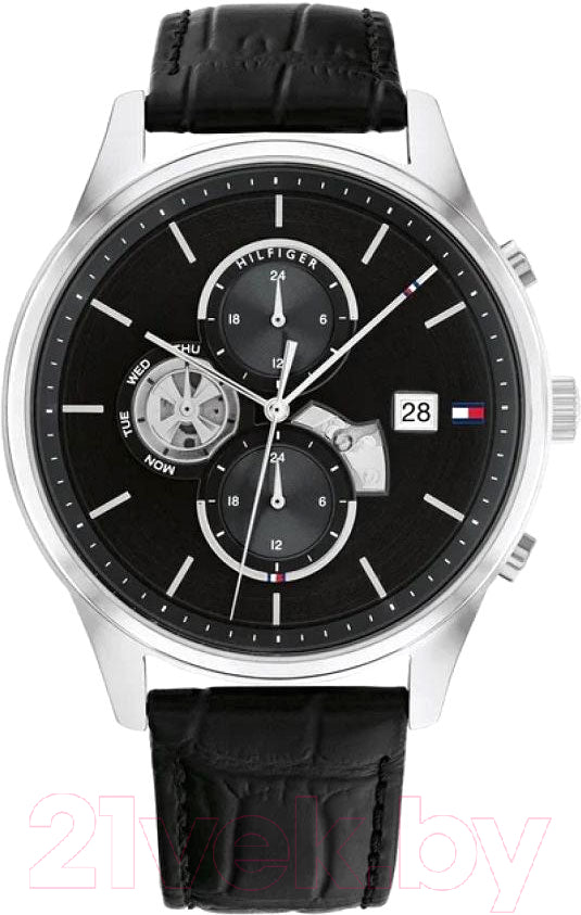 Tommy Hilfiger Black Multifunction Analog Black Leather Band Men's Watch - 1710502