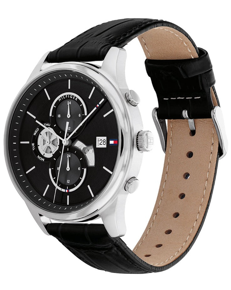 Tommy Hilfiger Black Multifunction Analog Black Leather Band Men's Watch - 1710502