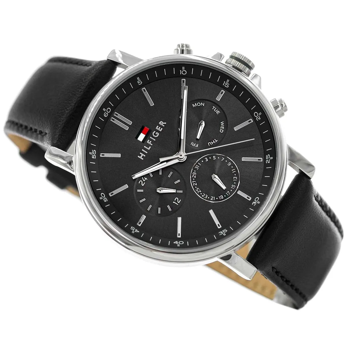 Tommy Hilfiger Black Leather Dark Grey Dial Multi-function Men's Watch - 1710586
