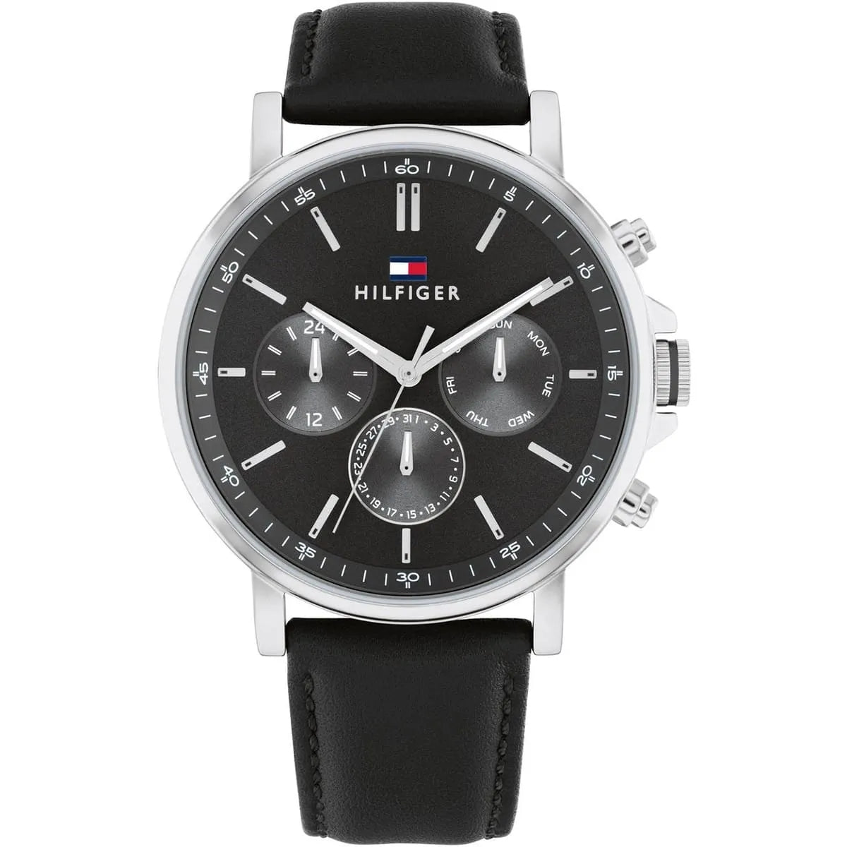 Tommy Hilfiger Black Leather Dark Grey Dial Multi-function Men's Watch - 1710586