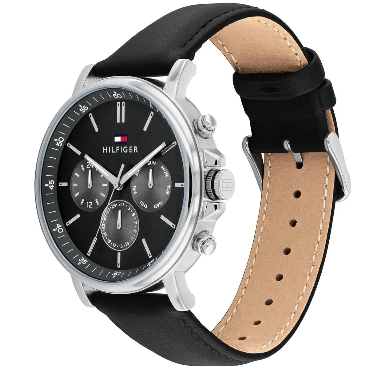 Tommy Hilfiger Black Leather Dark Grey Dial Multi-function Men's Watch - 1710586