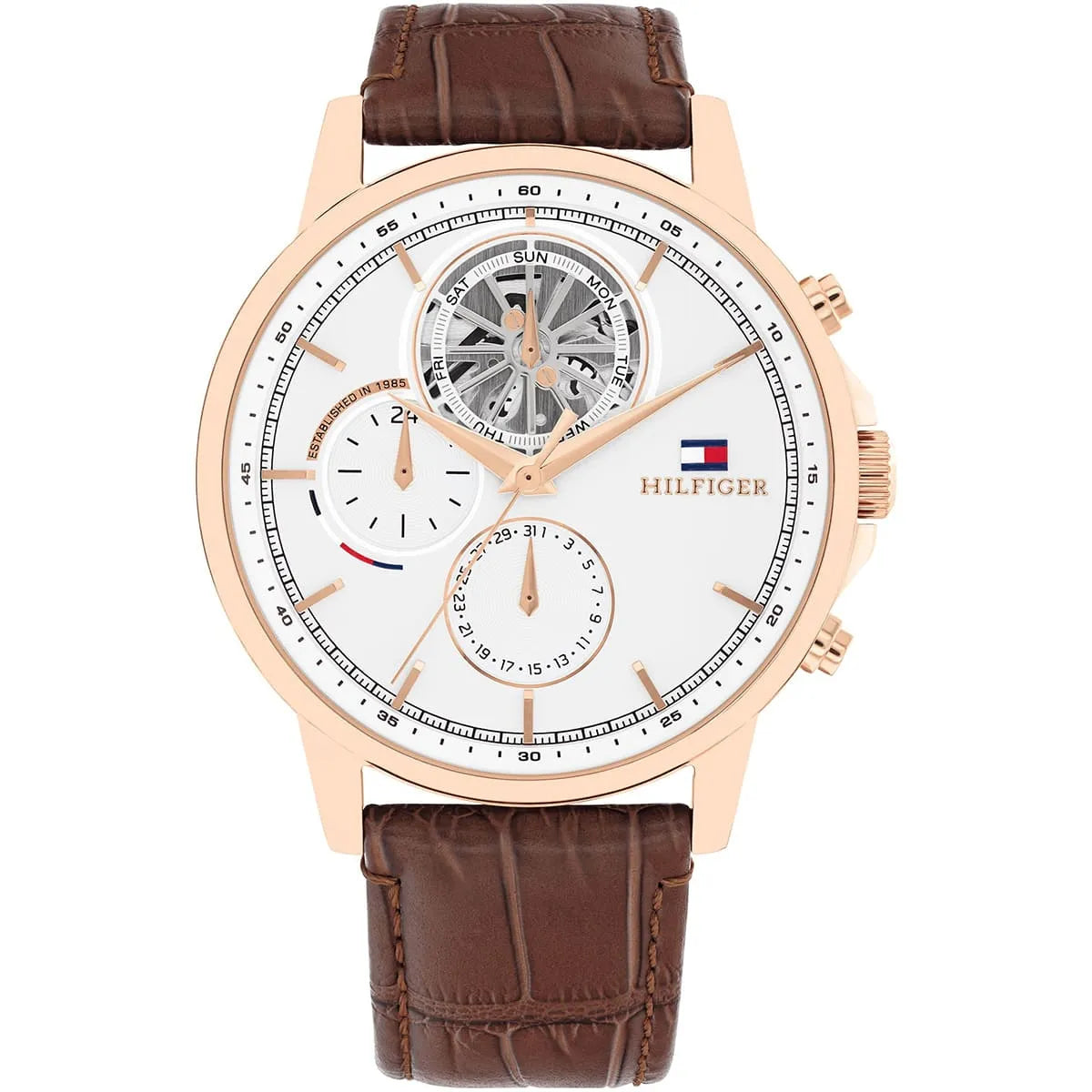 Tommy Hilfiger Brown Leather White Dial Multi-function Men's Watch - 1710606 1710606 - Image 1
