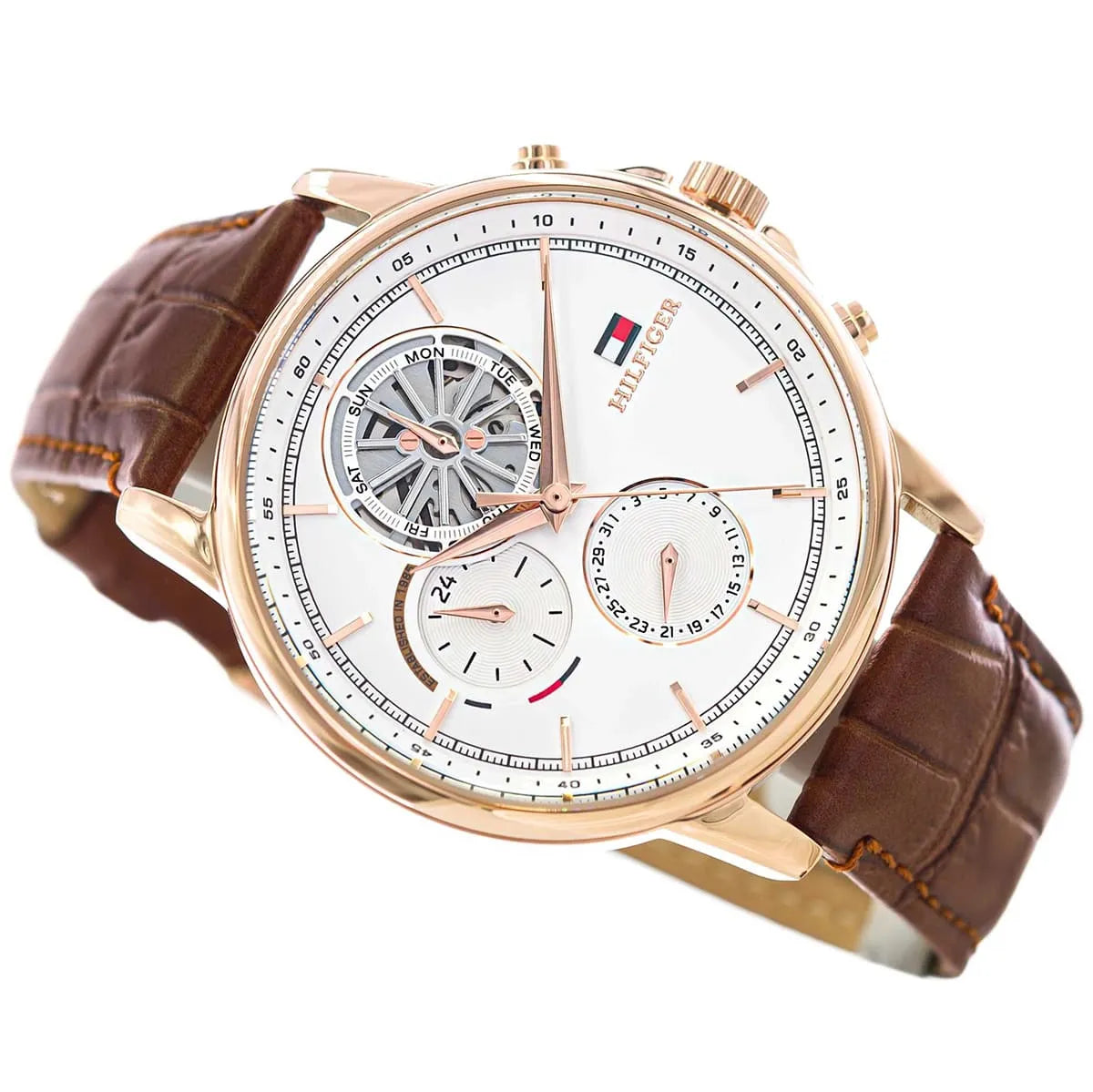Tommy Hilfiger Brown Leather White Dial Multi-function Men's Watch - 1710606 1710606 - Image 4