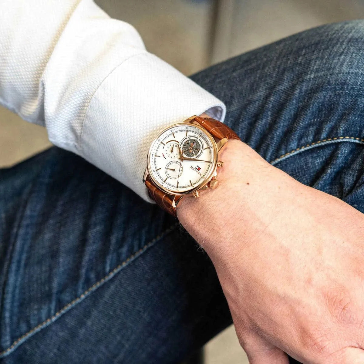 Tommy Hilfiger Brown Leather White Dial Multi-function Men's Watch - 1710606 1710606 - Image 5