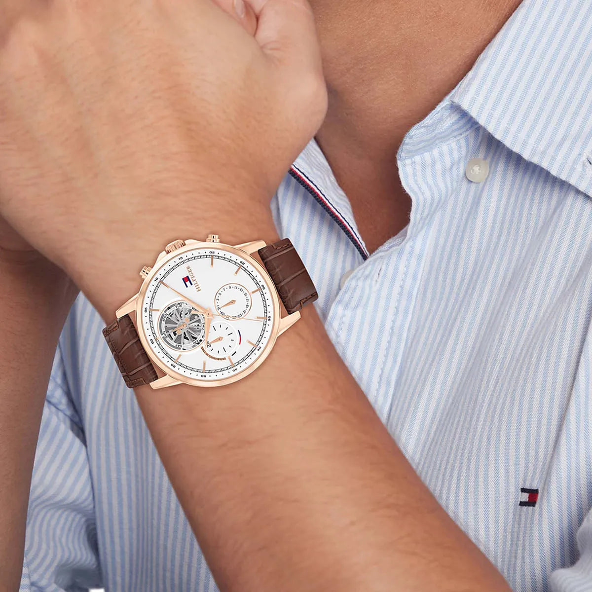 Tommy Hilfiger Brown Leather White Dial Multi-function Men's Watch - 1710606 1710606 - Image 7