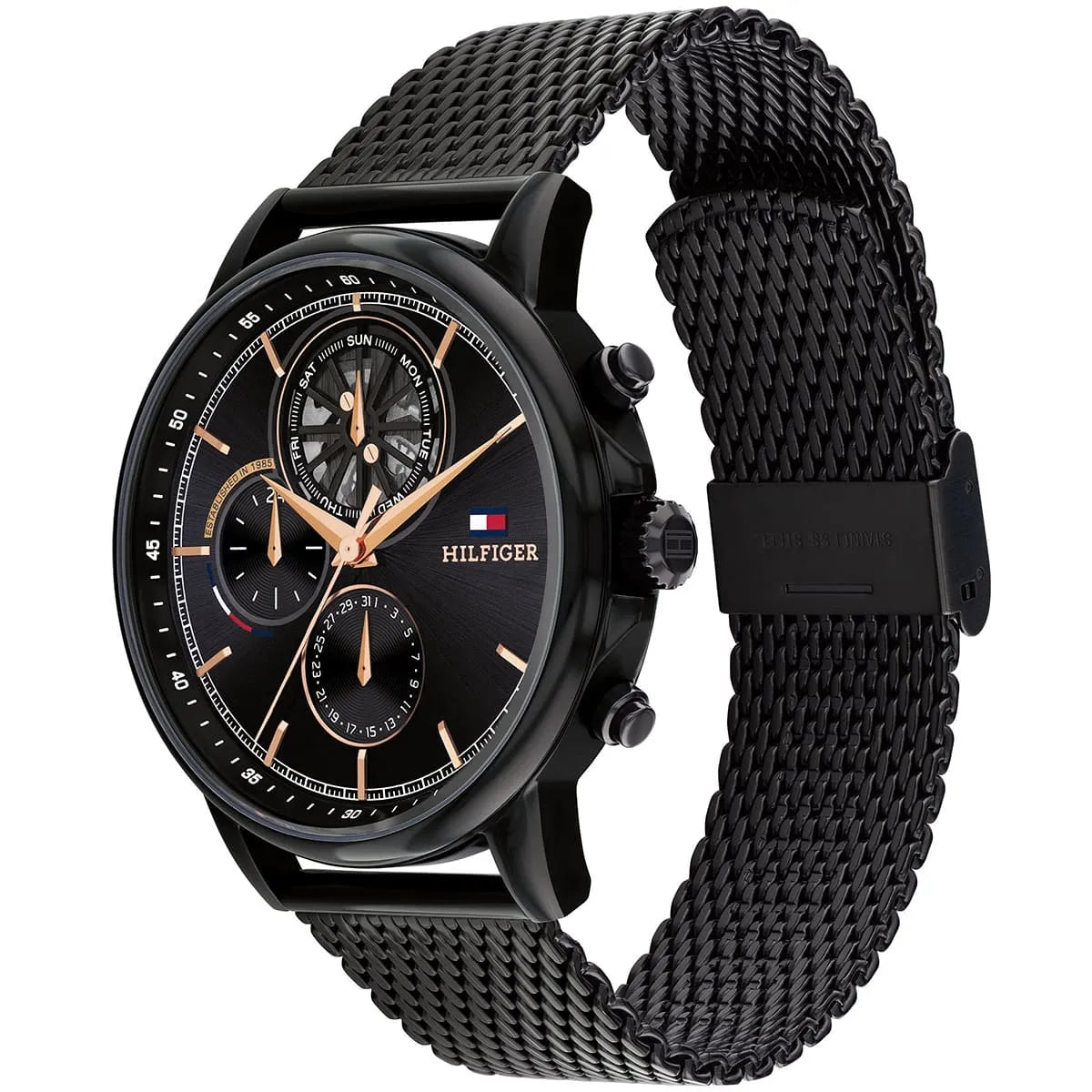 Tommy Hilfiger Stewart watch at angle showing full strap and case
