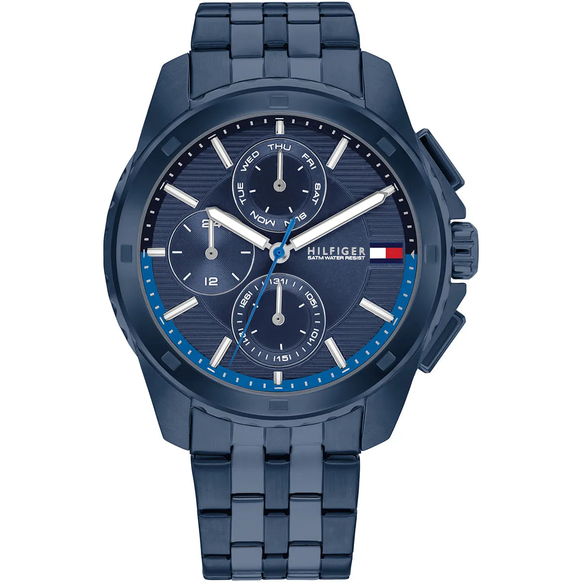 Tommy Hilfiger Damon navy blue chronograph watch with stainless steel bracelet and blue dial