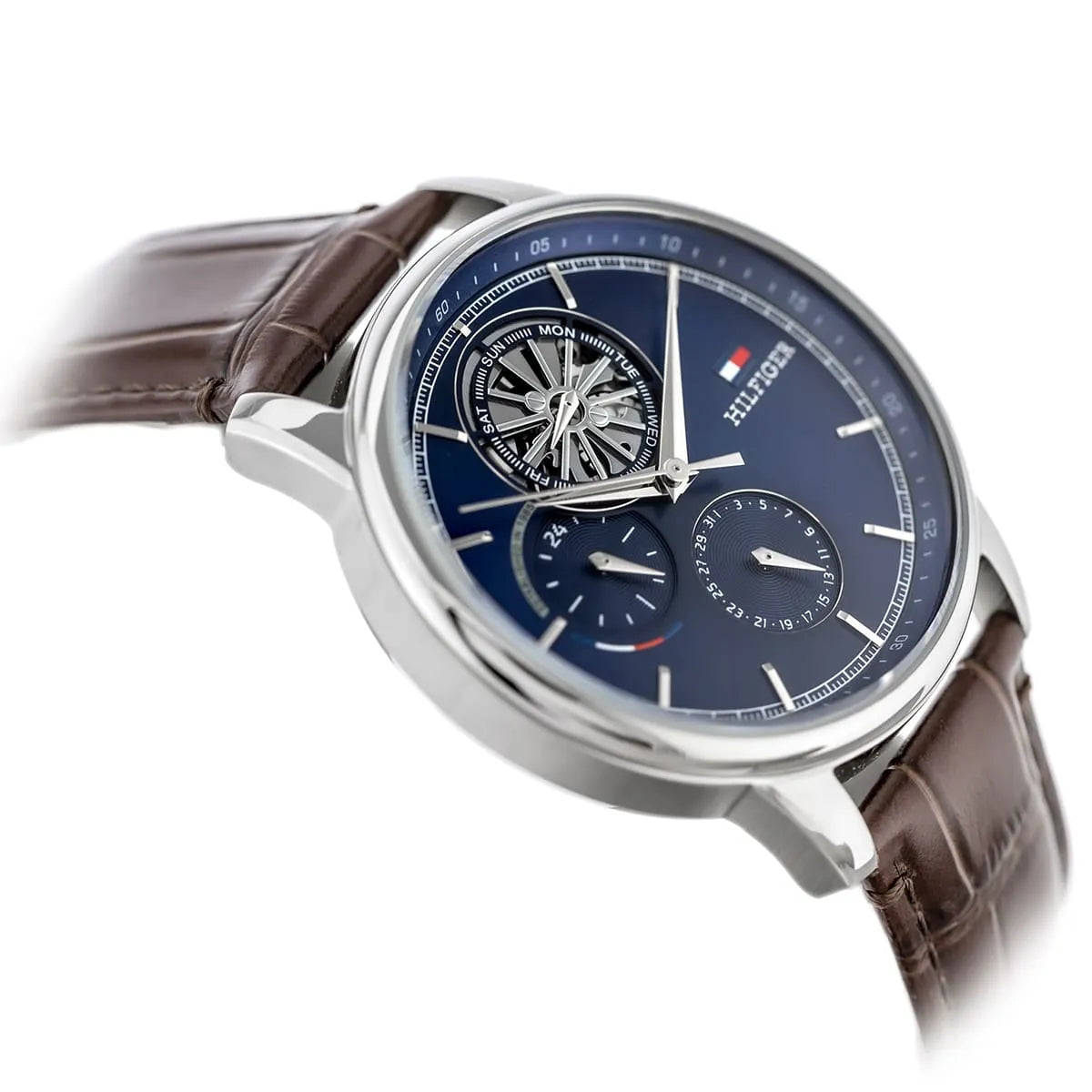 TOMMY HILFIGER STEWART, Multifunction Leather Brown Blue Men's Watch - 1710629