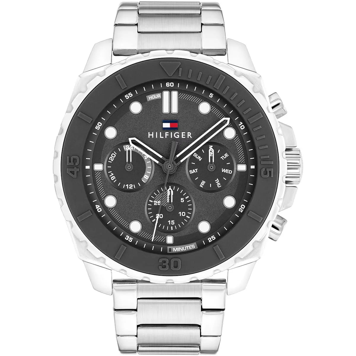 Tommy Hilfiger stainless steel men's watch with dark grey dial and chronograph subdials
