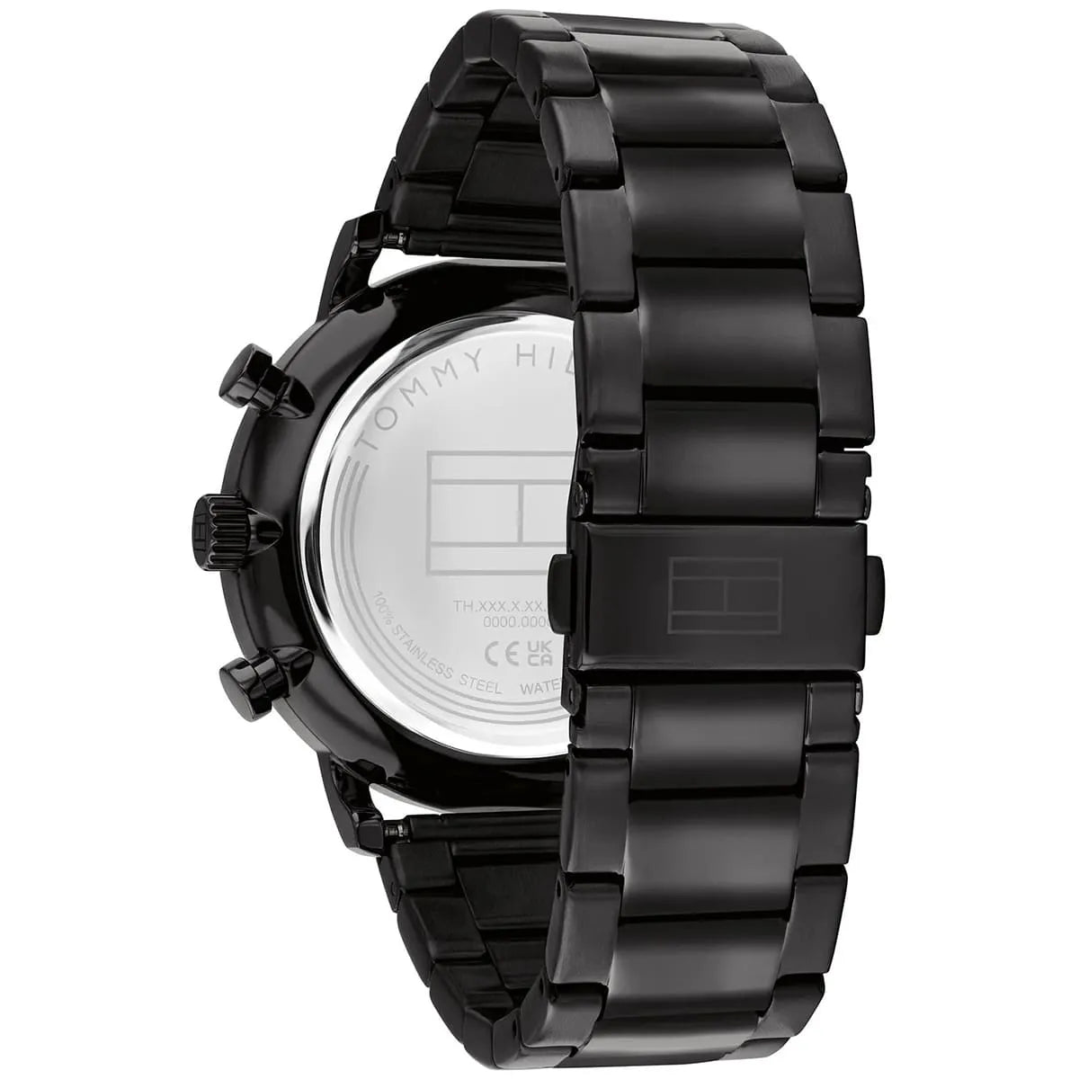 Tommy Hilfiger watch caseback showing stainless steel construction