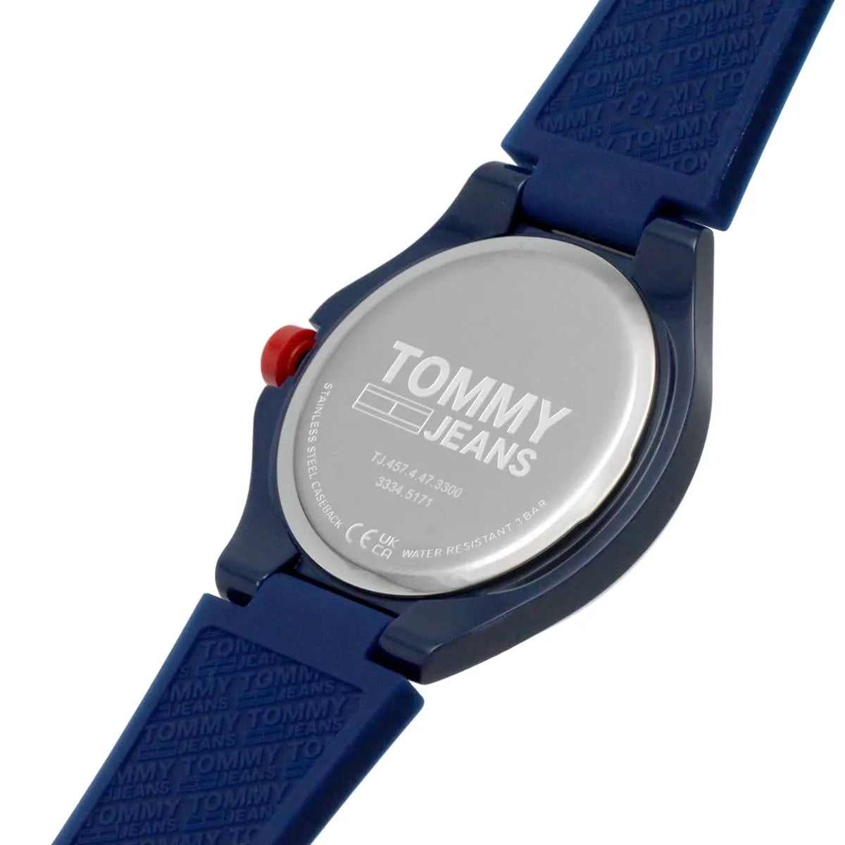 Tommy Hilfiger caseback showing brand name and watch specifications