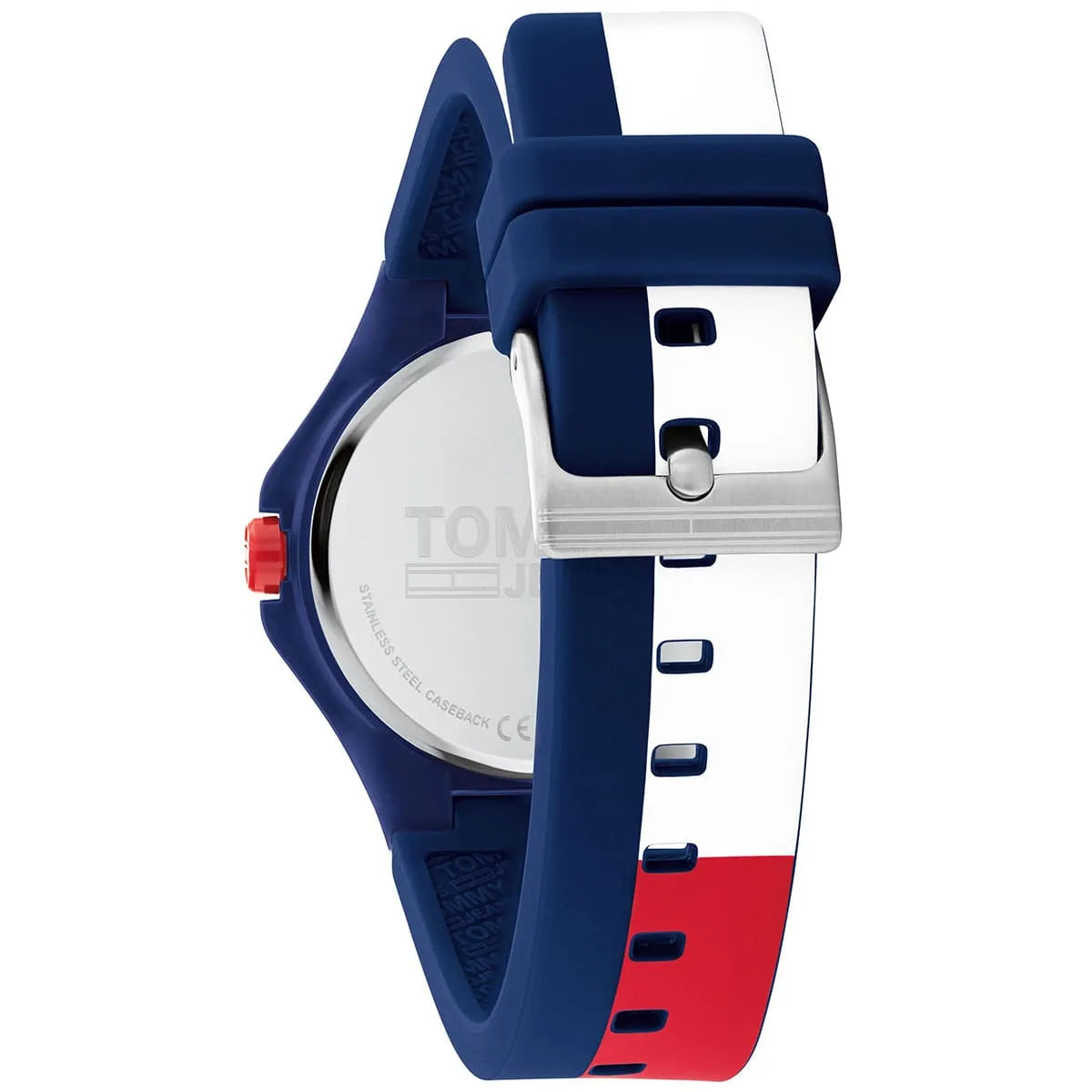 Tommy Hilfiger navy and red striped silicone band with buckle clasp