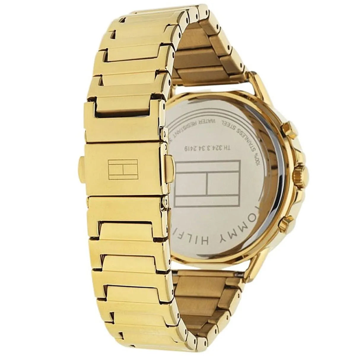 Tommy Hilfiger women's watch caseback showing stainless steel case with text