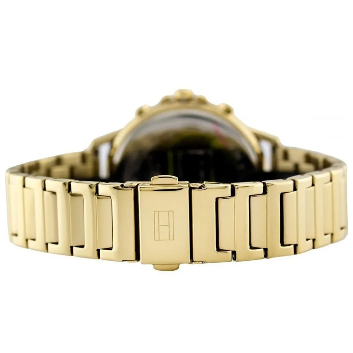 Back view of Tommy Hilfiger women's watch strap with fold-over clasp closure