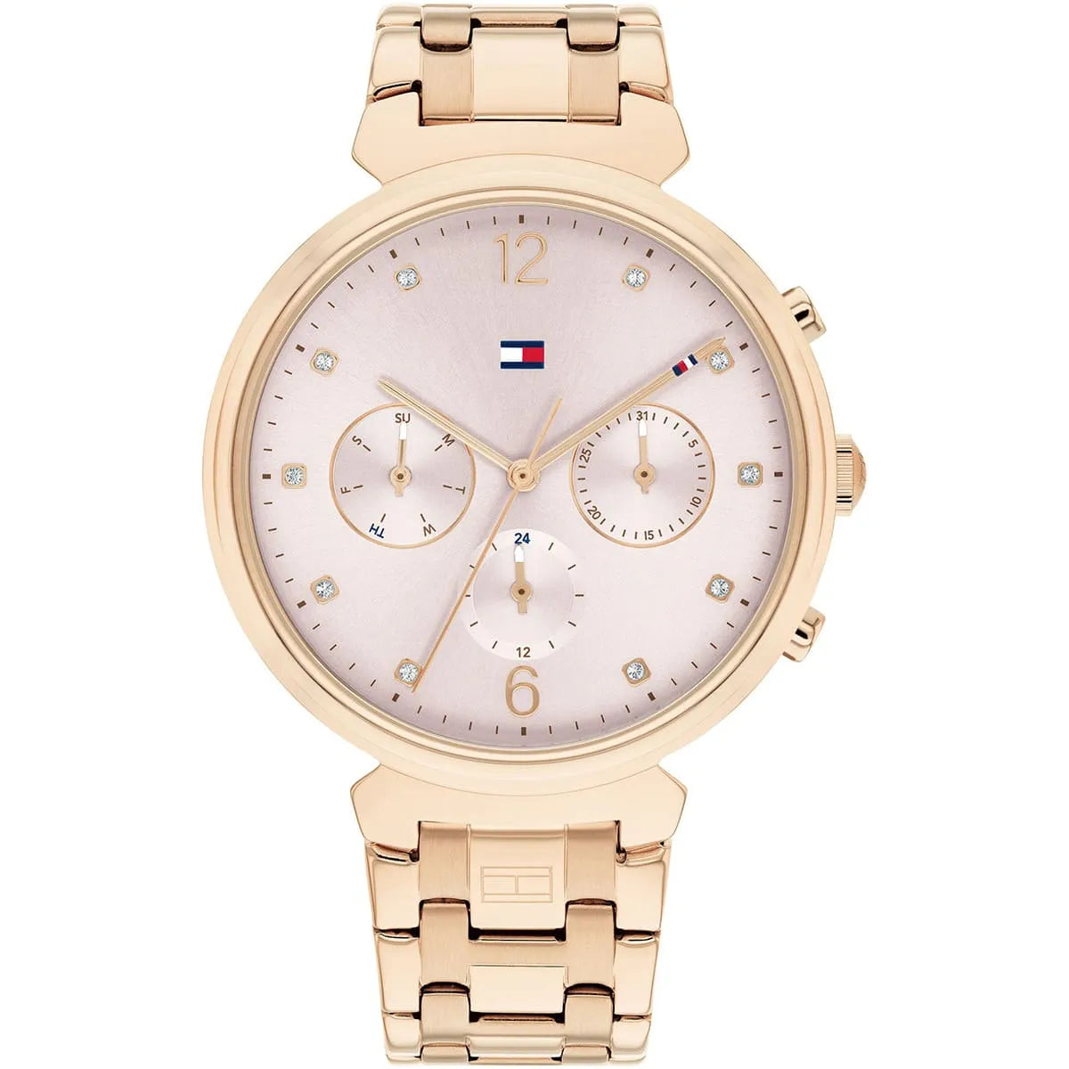 Tommy Hilfiger Ivy women's watch with pink dial, rose gold case and bracelet, multifunction chronograph