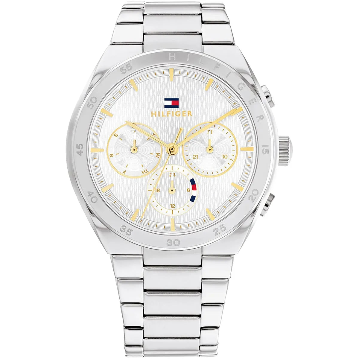 Tommy Hilfiger Libby women's watch with white chronograph dial and silver stainless steel bracelet