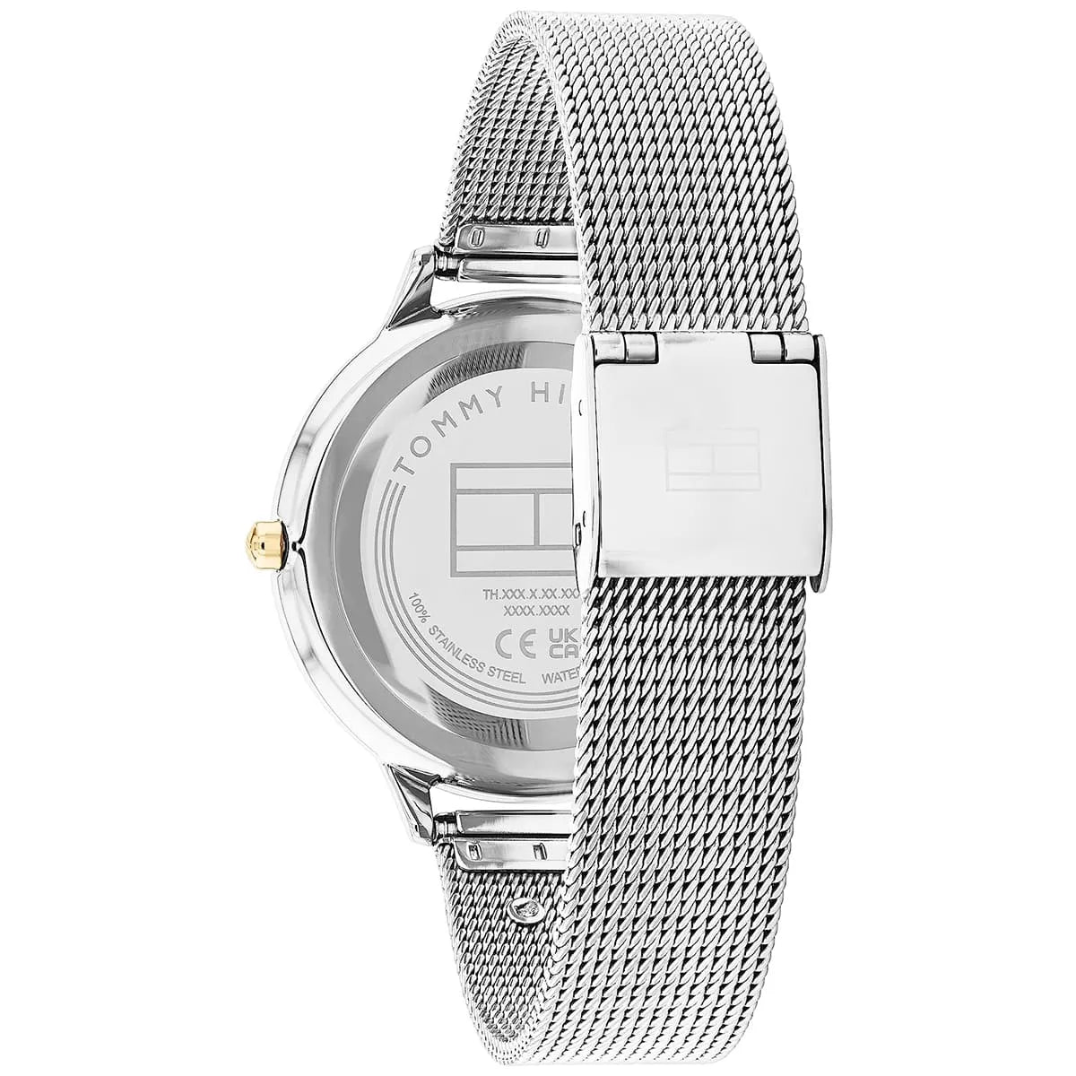 Tommy Hilfiger Iris watch caseback displaying stainless steel construction