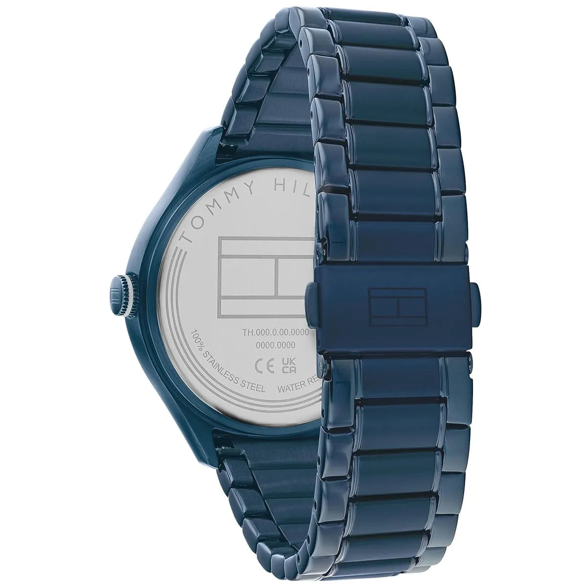 Back case of Tommy Hilfiger LEXI watch with branding and specifications engraved