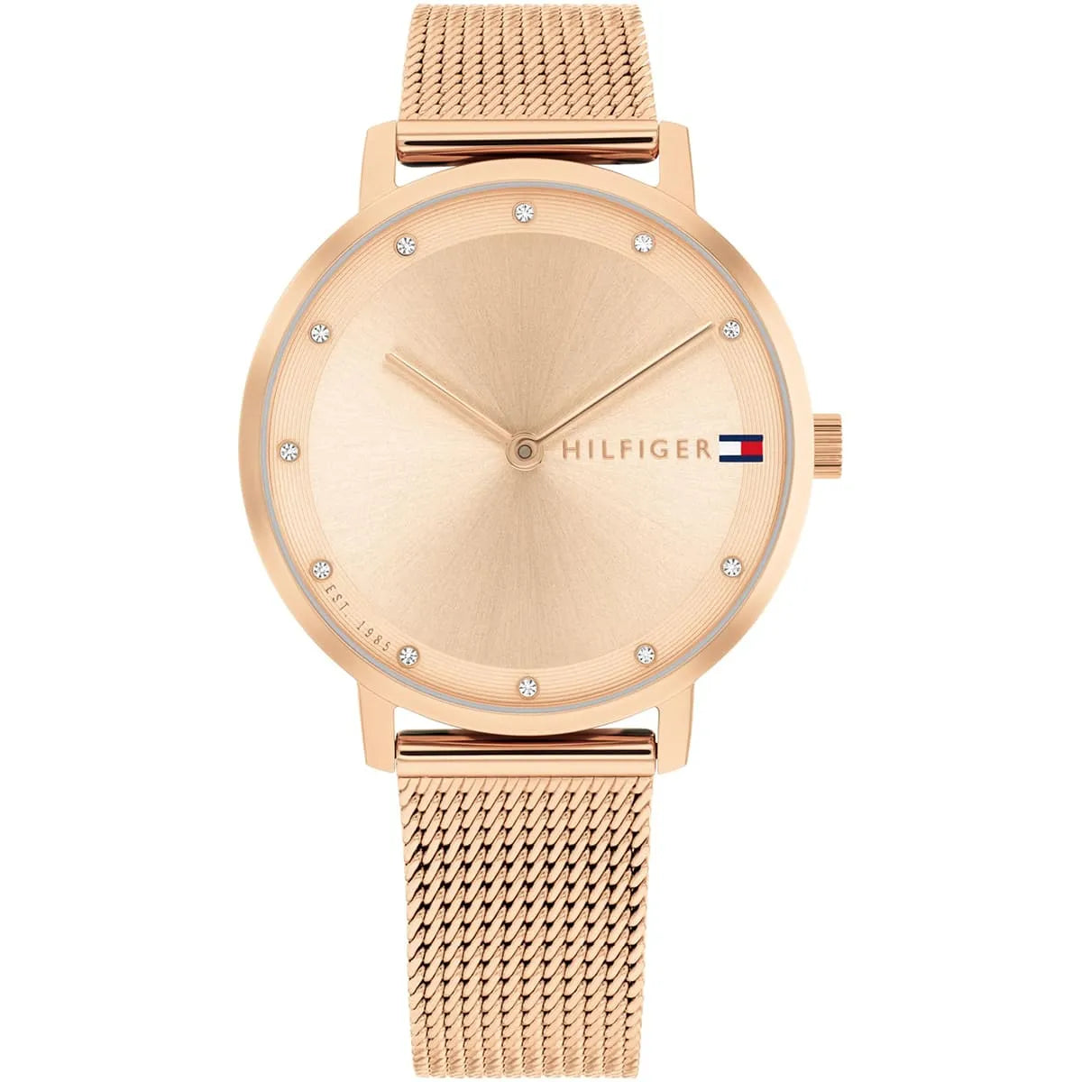 Tommy Hilfiger Pippa rose gold watch with mesh strap, round dial and crystal indices