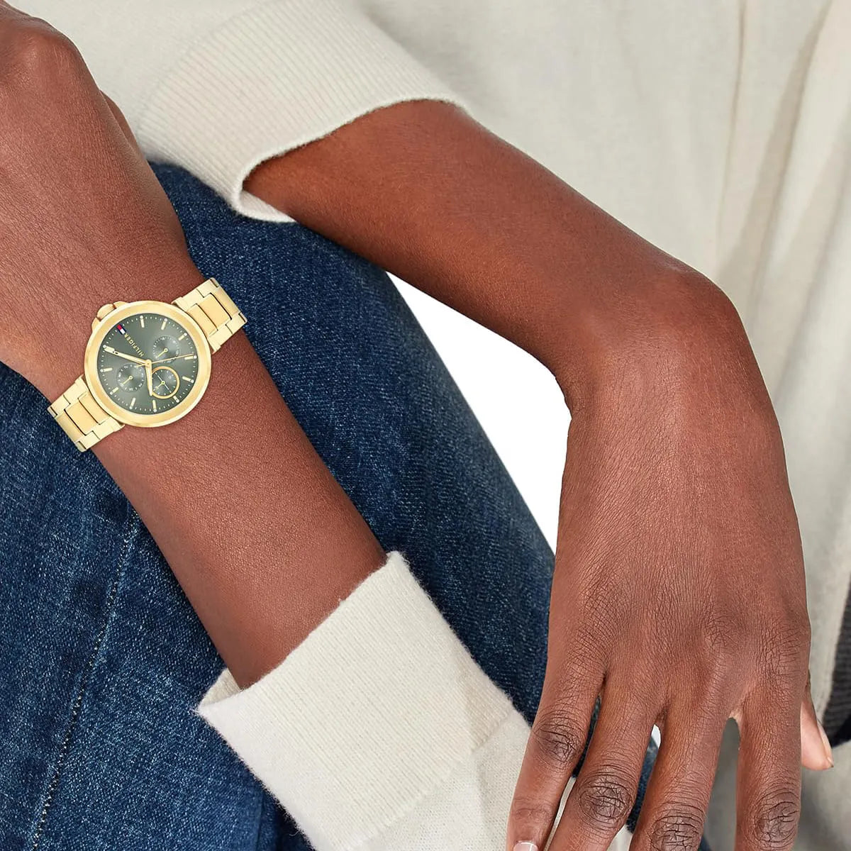 Tommy Hilfiger Gold Steel Green Dial Multi-function Women's Watch - 1782755