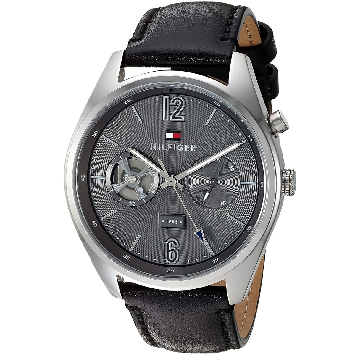 Tommy Hilfiger Deacan Grey Dial Black Leather Strap Watch for Men - 1791548