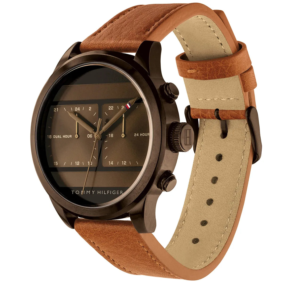 Tommy Hilfiger Brown Dual Time Dial, Leather Strap  Men's Watch - 1791594