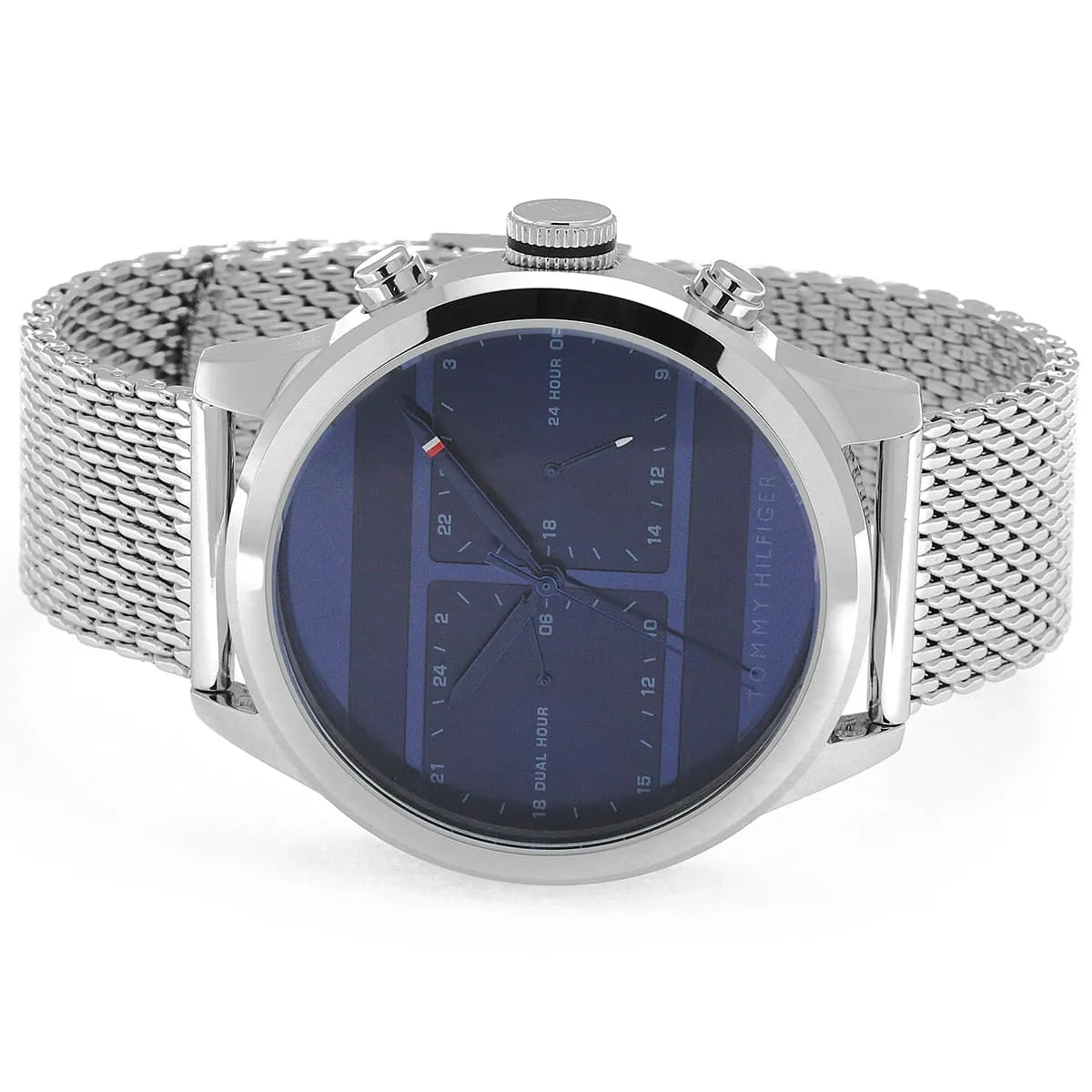 Tommy Hilfiger Quartz Silver Stainless Steel Blue Dial 44mm Dual Time Men's Watch - 1791596