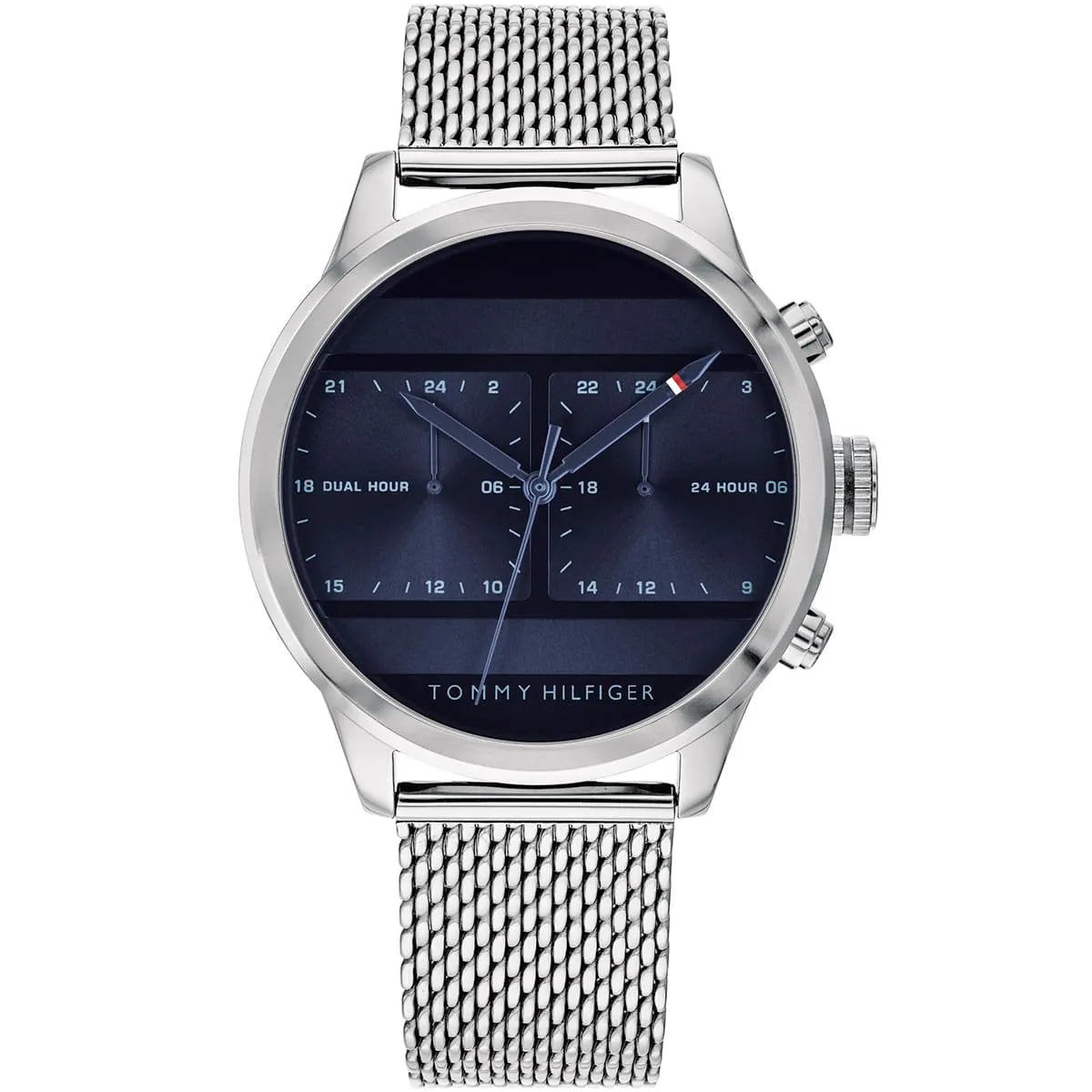 Tommy Hilfiger Quartz Silver Stainless Steel Blue Dial 44mm Dual Time Men's Watch - 1791596