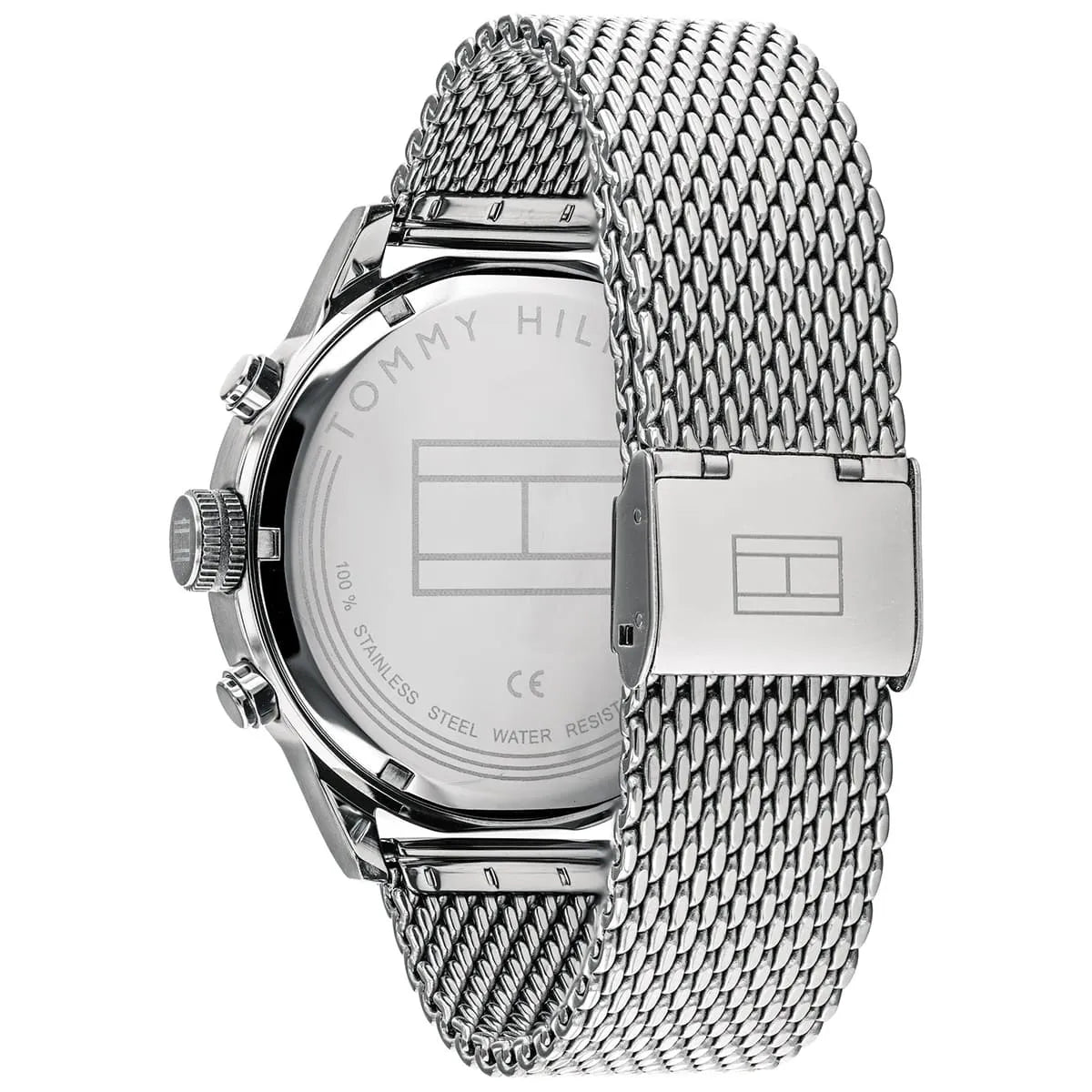 Tommy Hilfiger Quartz Silver Stainless Steel Blue Dial 44mm Dual Time Men's Watch - 1791596