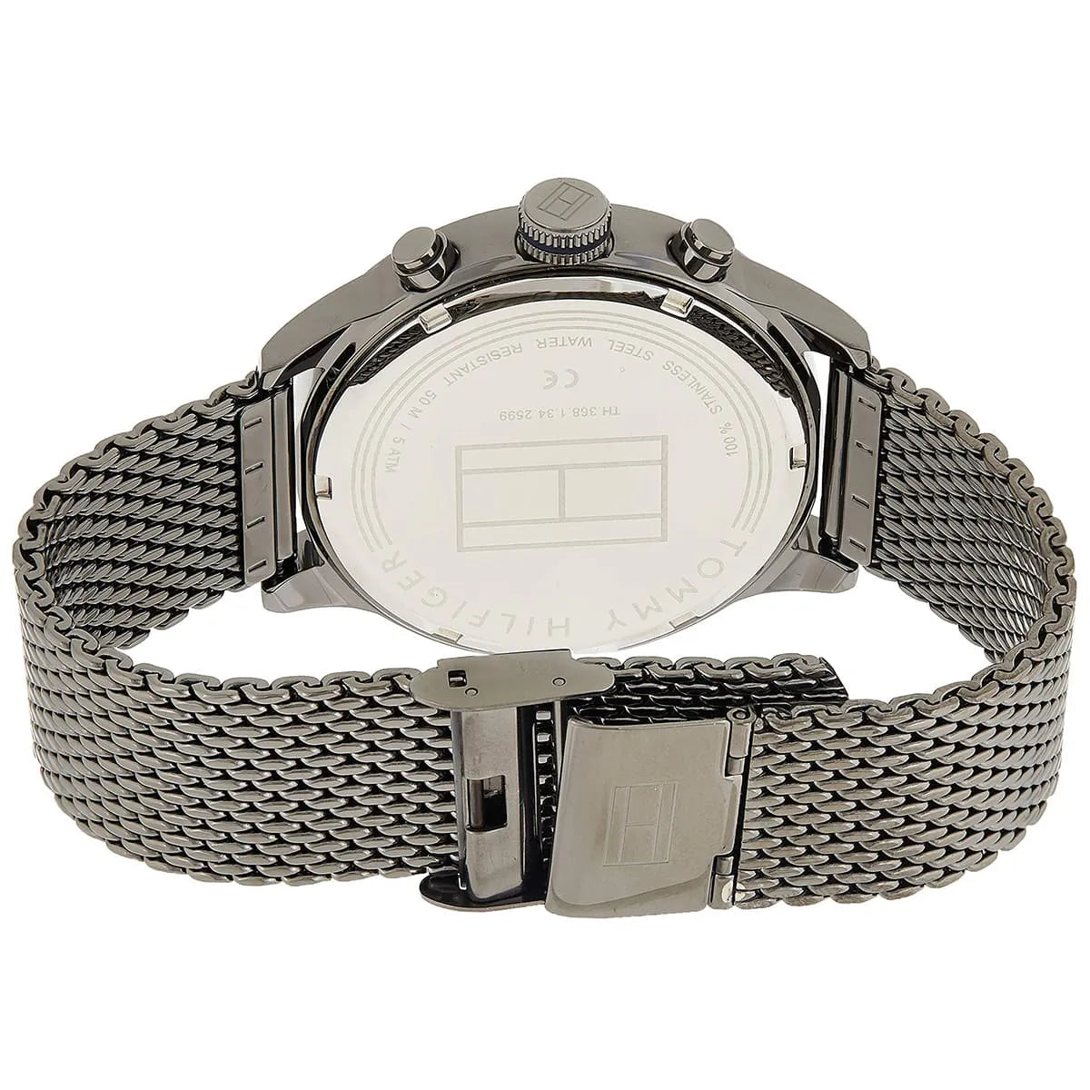 Tommy Hilfiger 1791597 watch case back showing stainless steel water resistance marking