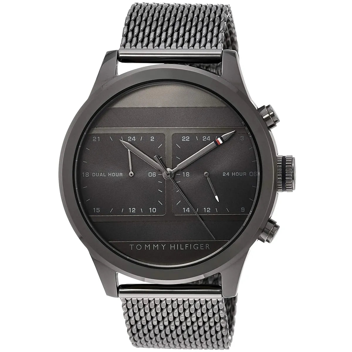 Tommy Hilfiger 1791597 grey dial chronograph watch with dual subdials and mesh band