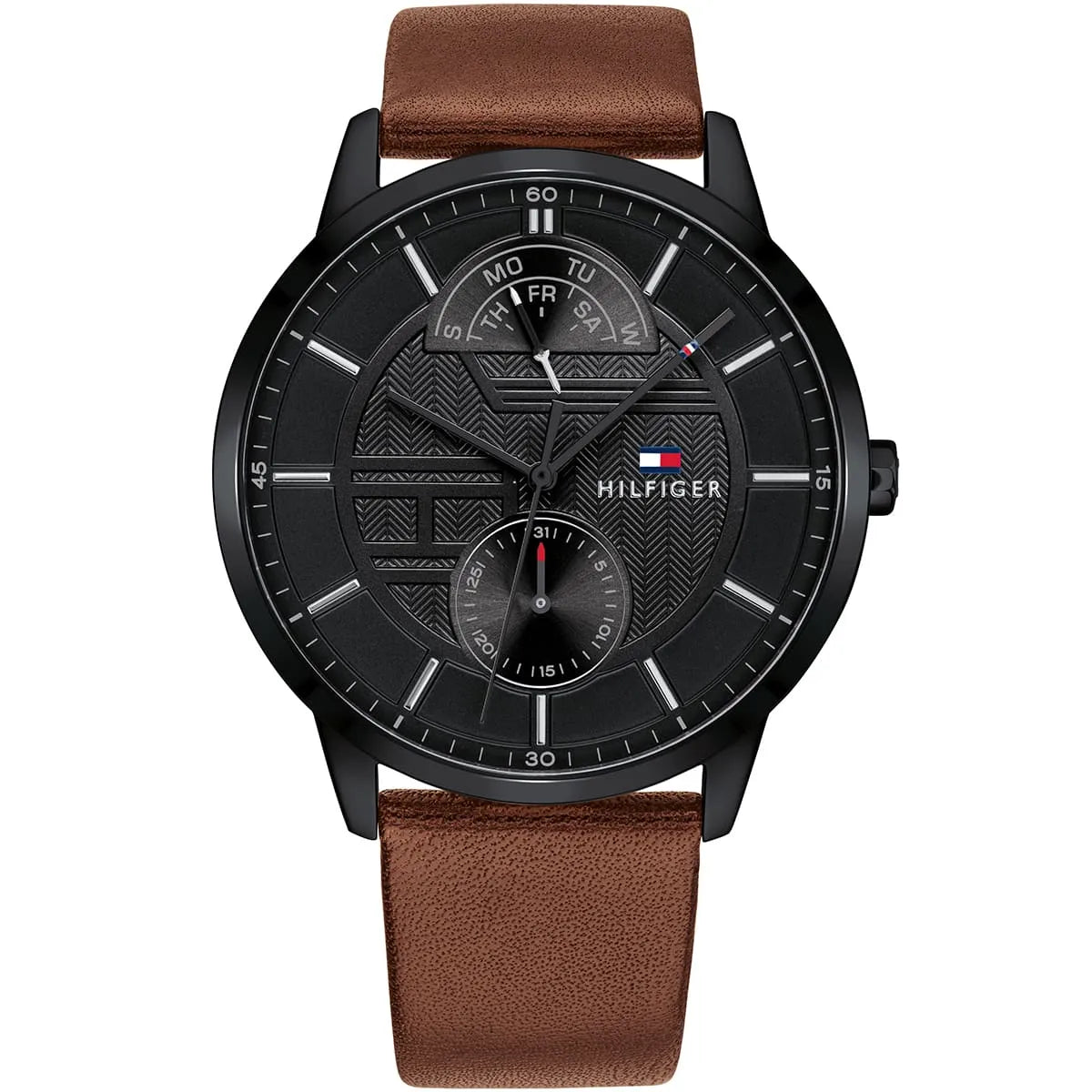 Tommy Hilfiger Hunter men's watch with black dial and brown leather strap