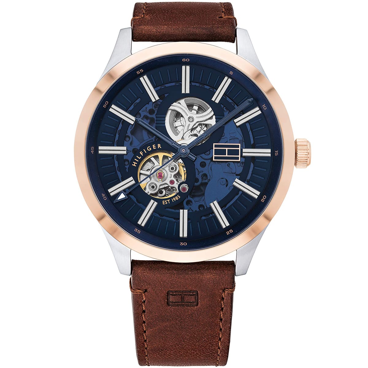 Tommy Hilfiger Spencer Blue Dial Brown Leather Strap Watch for Men - 1791642